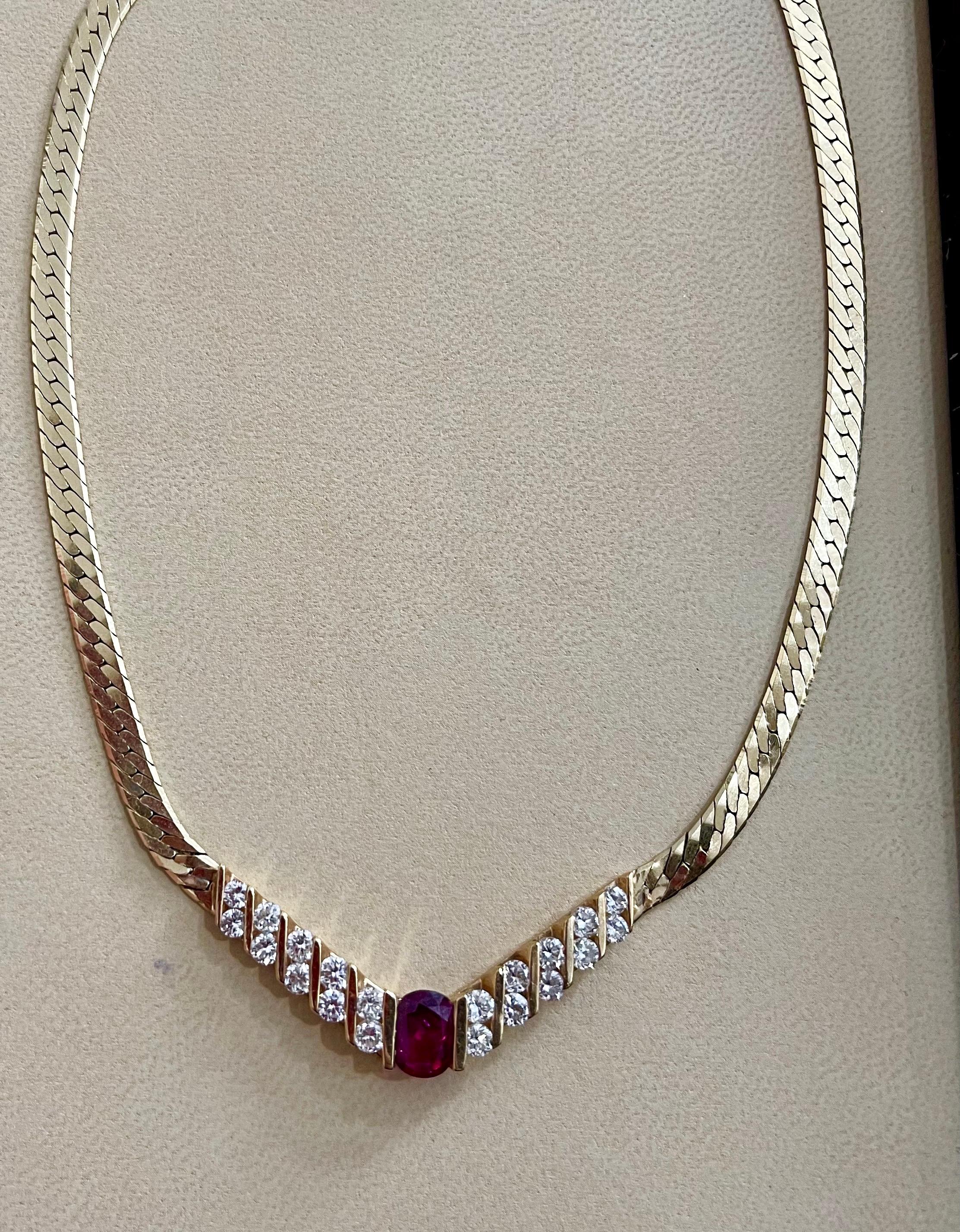 GIA Certified 3 Ct Natural Oval  Ruby & Diamond Pendant Necklace 14K Yellow Gold For Sale 4
