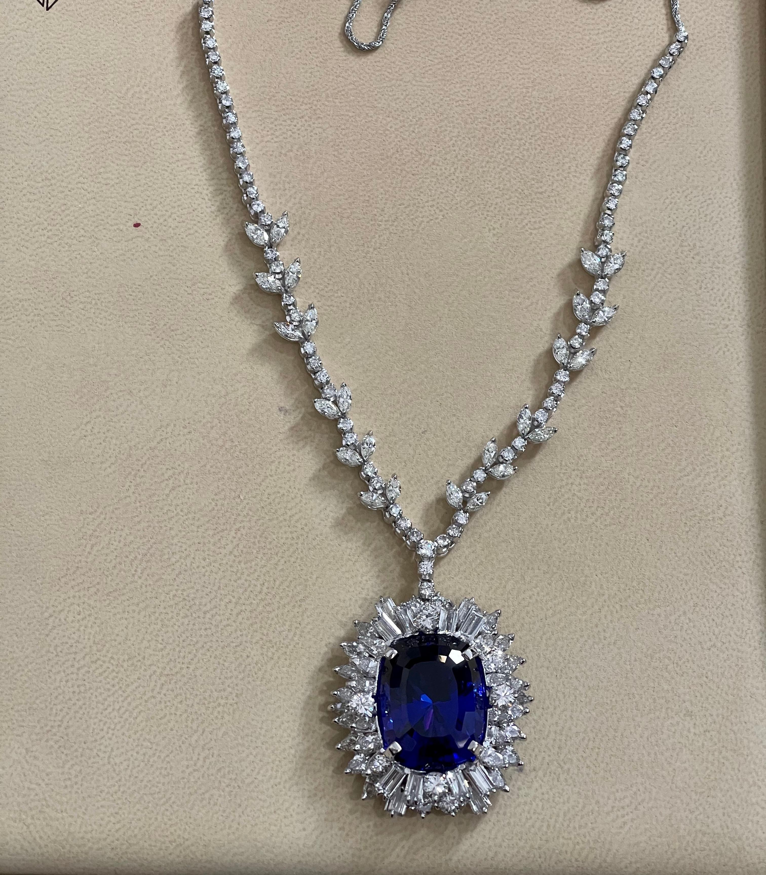 43 Carat Cushion-Cut Tanzanite Pendant Necklace with 18 Carat Diamonds, Estate For Sale 1