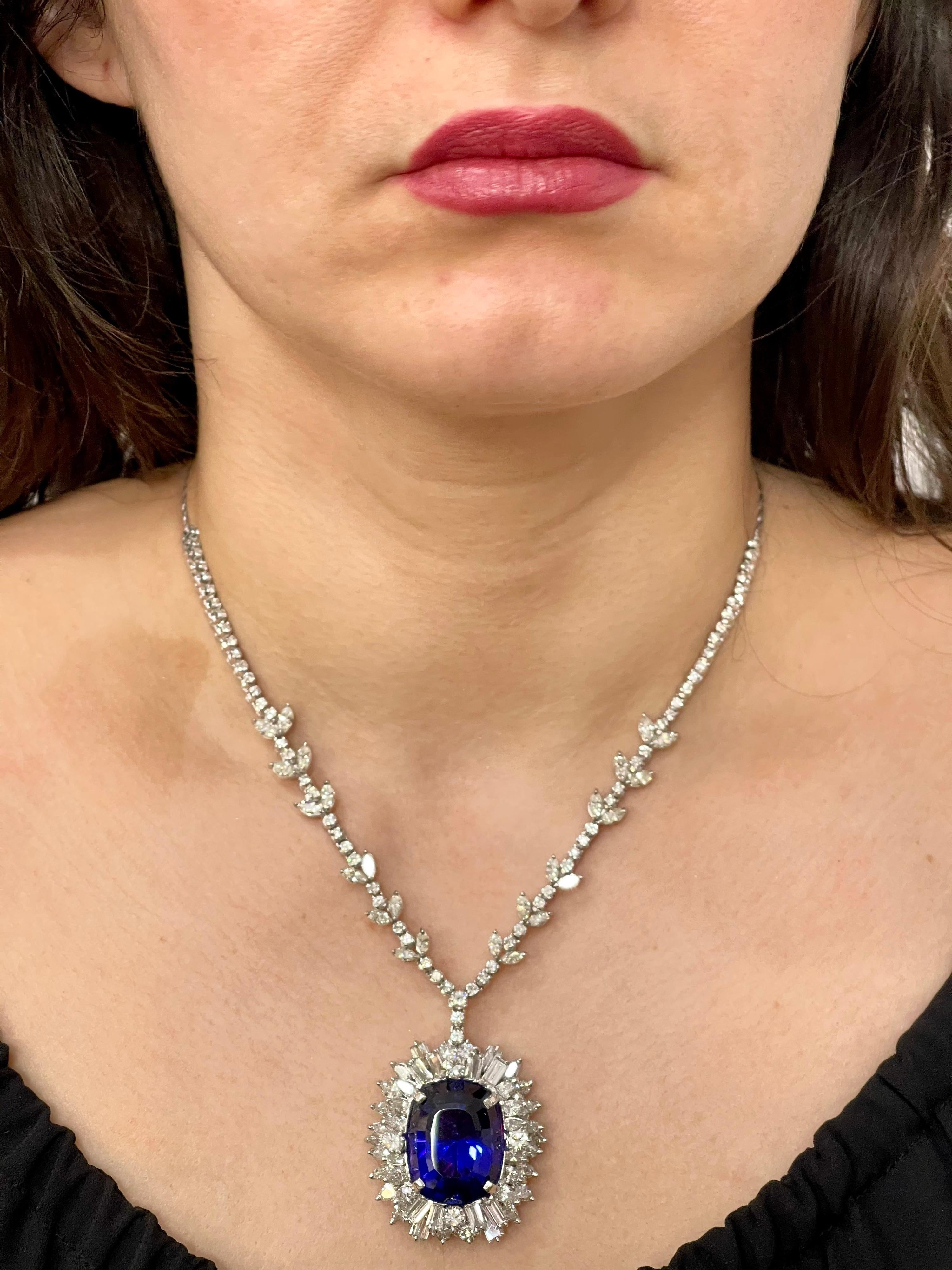 43 Carat Cushion-Cut Tanzanite Pendant Necklace with 18 Carat Diamonds, Estate For Sale 3