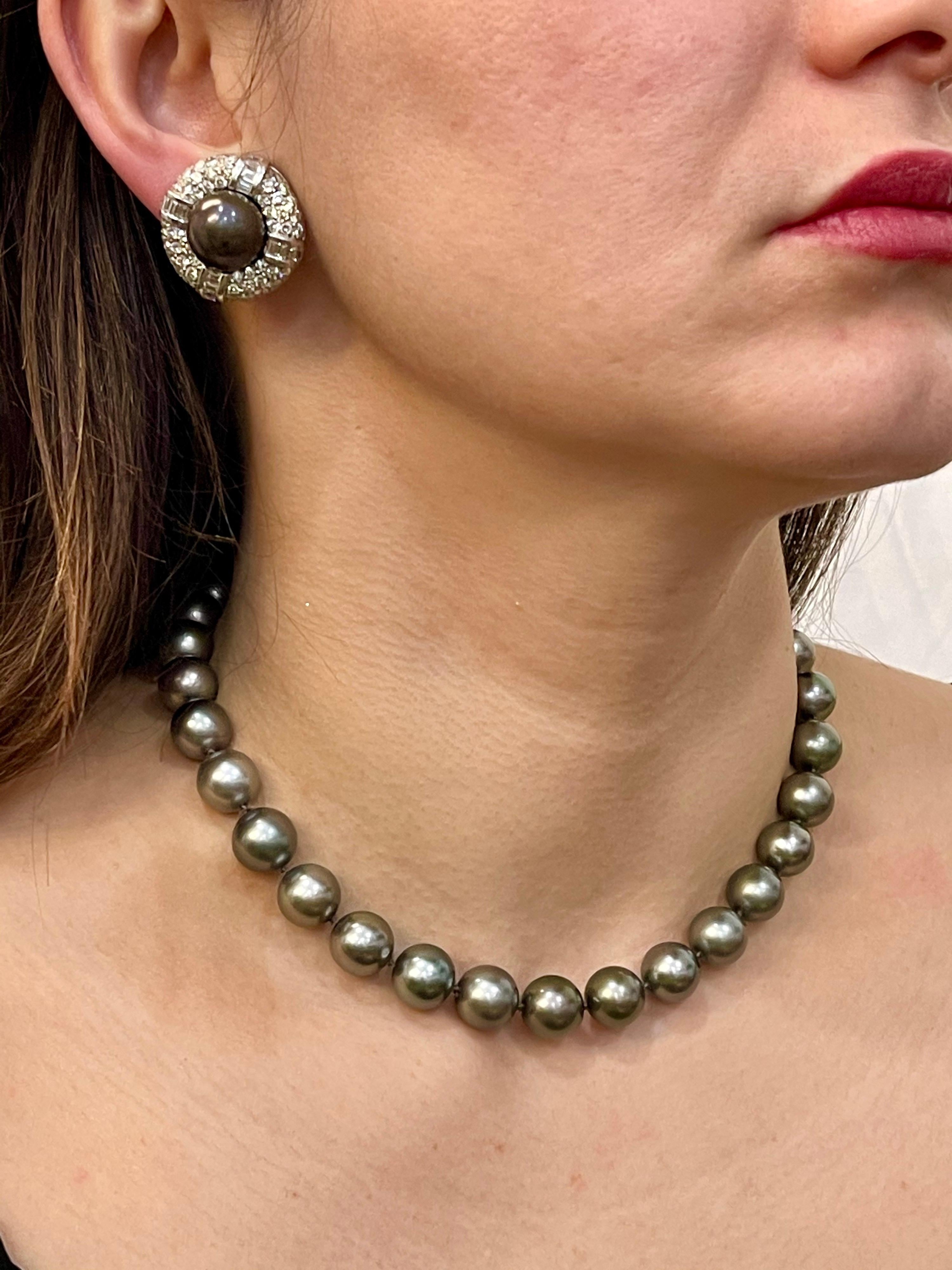 10 MM Tahitian Black Pearls Strand Necklace, Estate, 16 inch 6