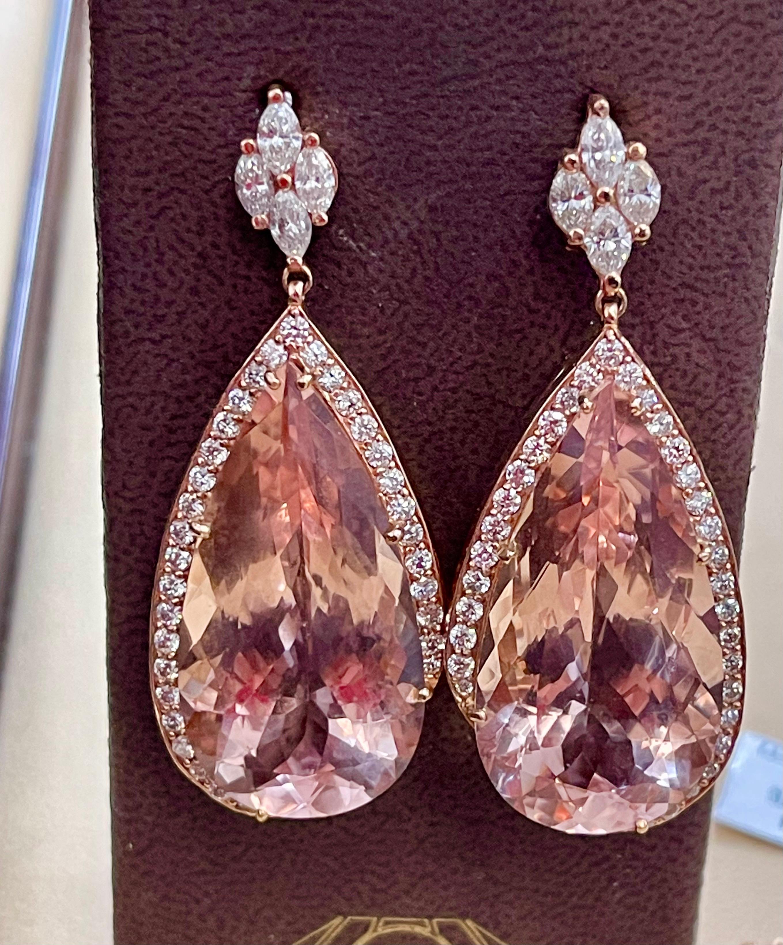 200 Carat Natural Morganite and Diamond Cocktail Earring and Pendant Set 18K PG For Sale 12