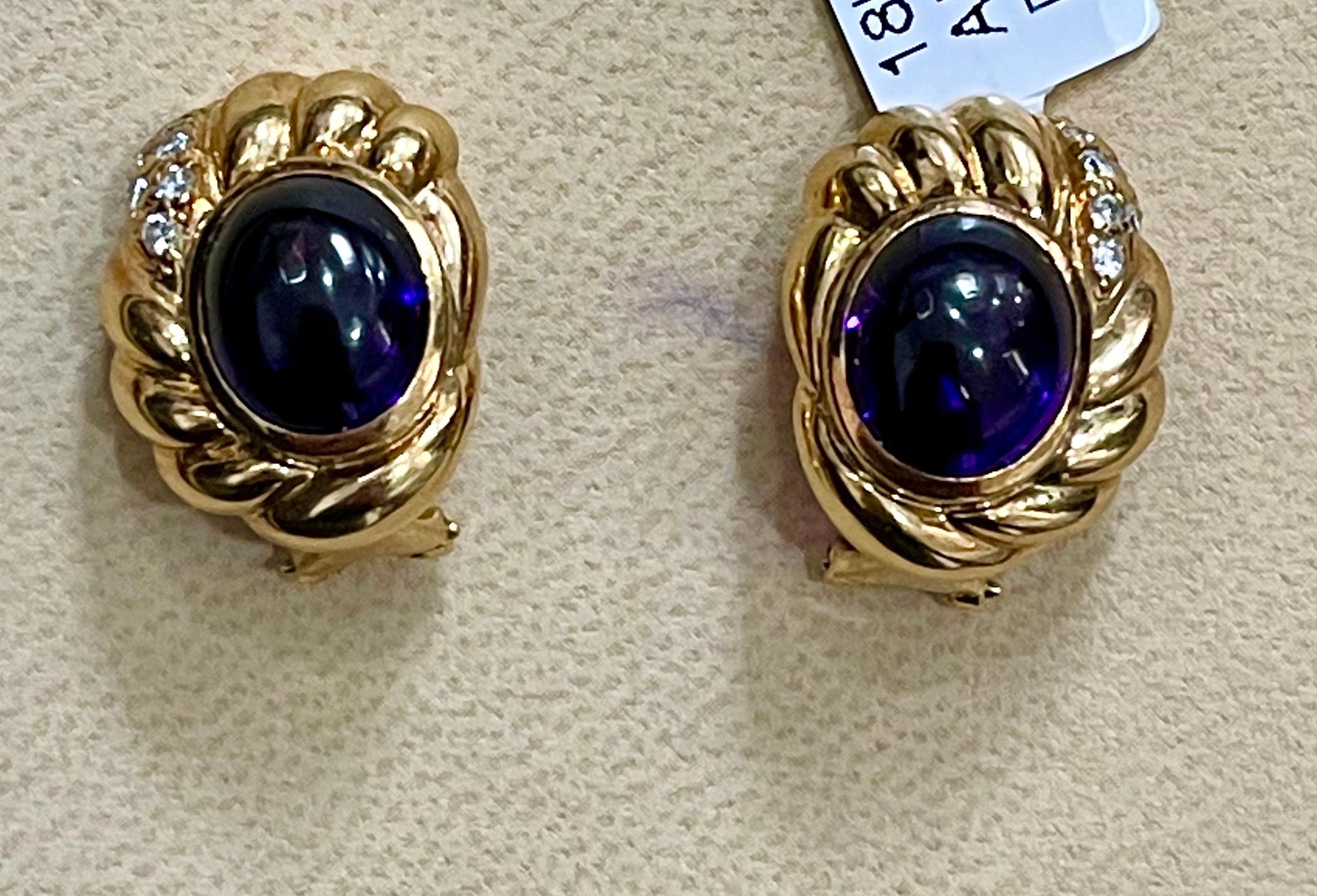 18 Karat Yellow Gold Amethyst and Diamond Stud Earrings For Sale 7