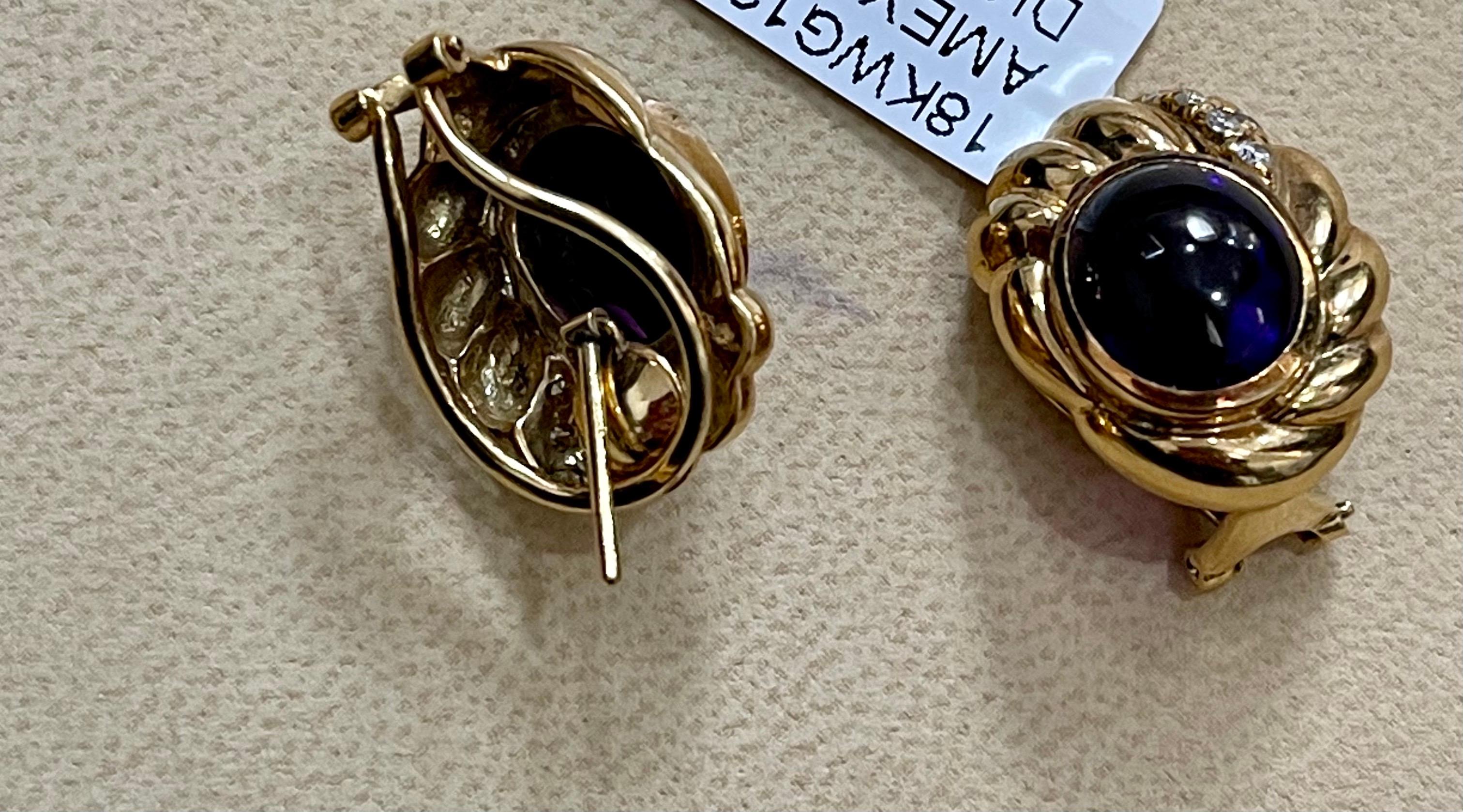 18 Karat Yellow Gold Amethyst and Diamond Stud Earrings For Sale 6