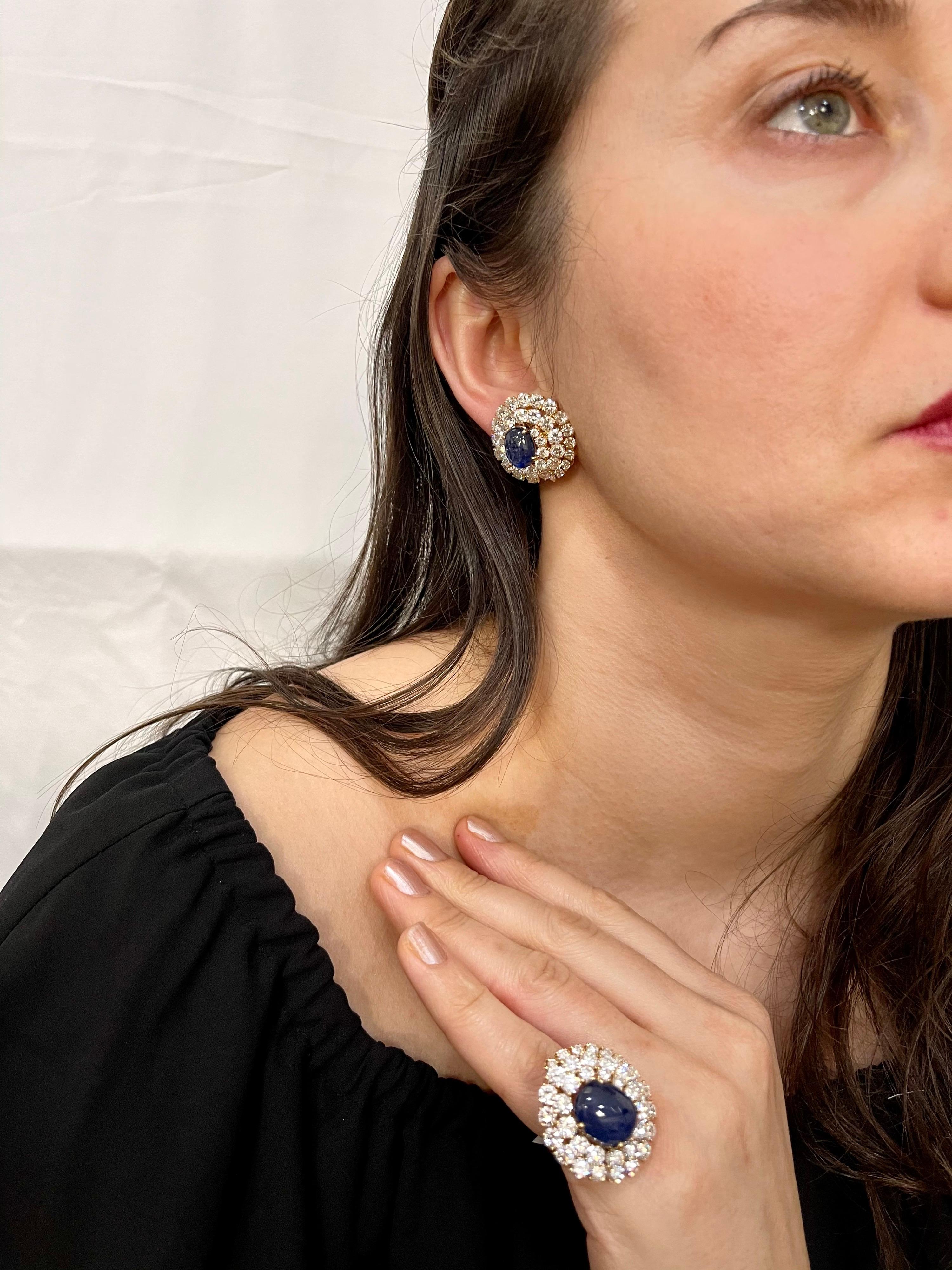 Chantecler 12 Ct Sapphire 22 Ct Diamond VS/E-F Color  Ring & Earring Set 18 KYG For Sale 10