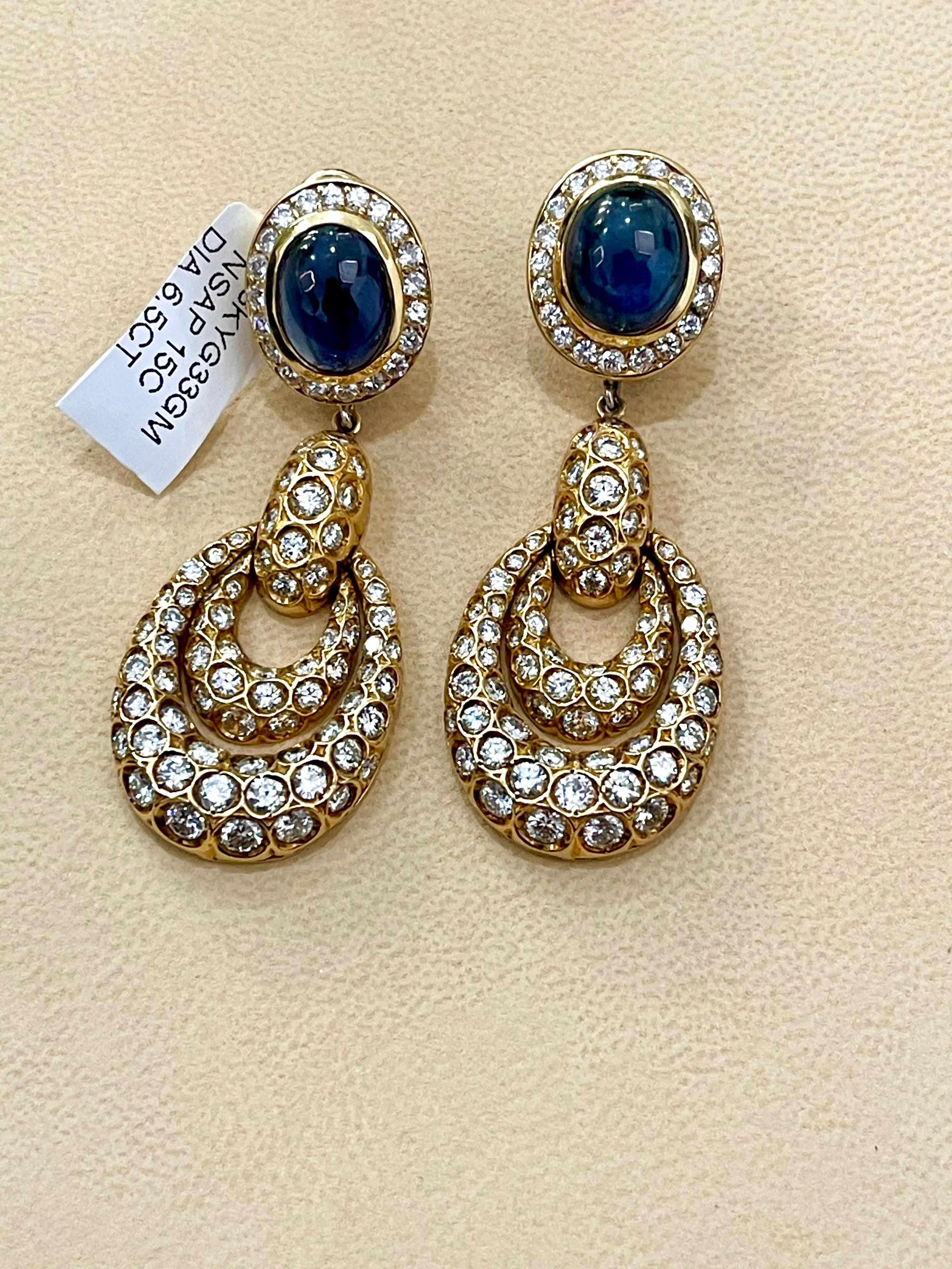 15 Carat Blue Sapphire and Diamond Hanging /Cocktail/Drop Earring 18 Karat Gold For Sale 8
