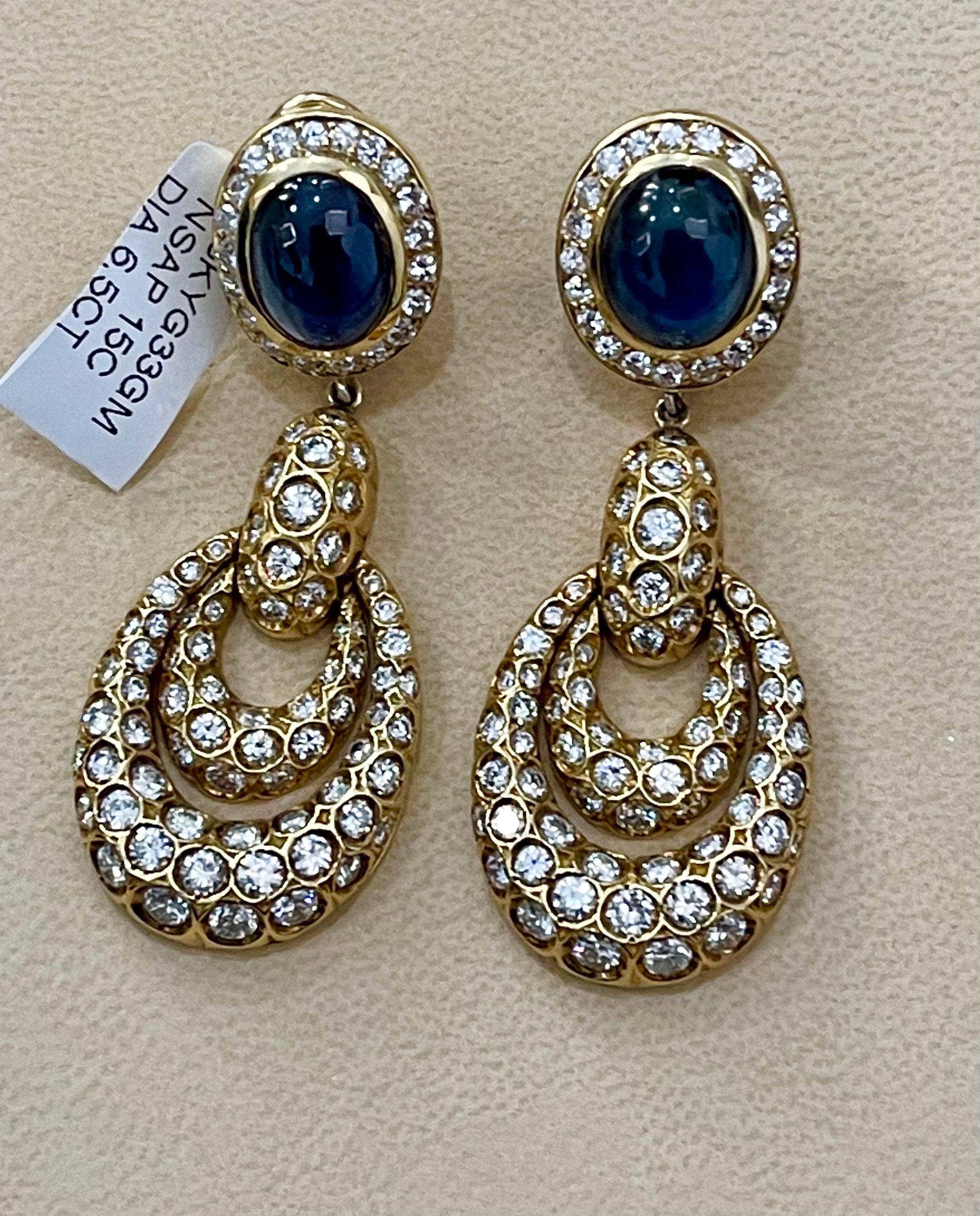 15 Carat Blue Sapphire and Diamond Hanging /Cocktail/Drop Earring 18 Karat Gold For Sale 9