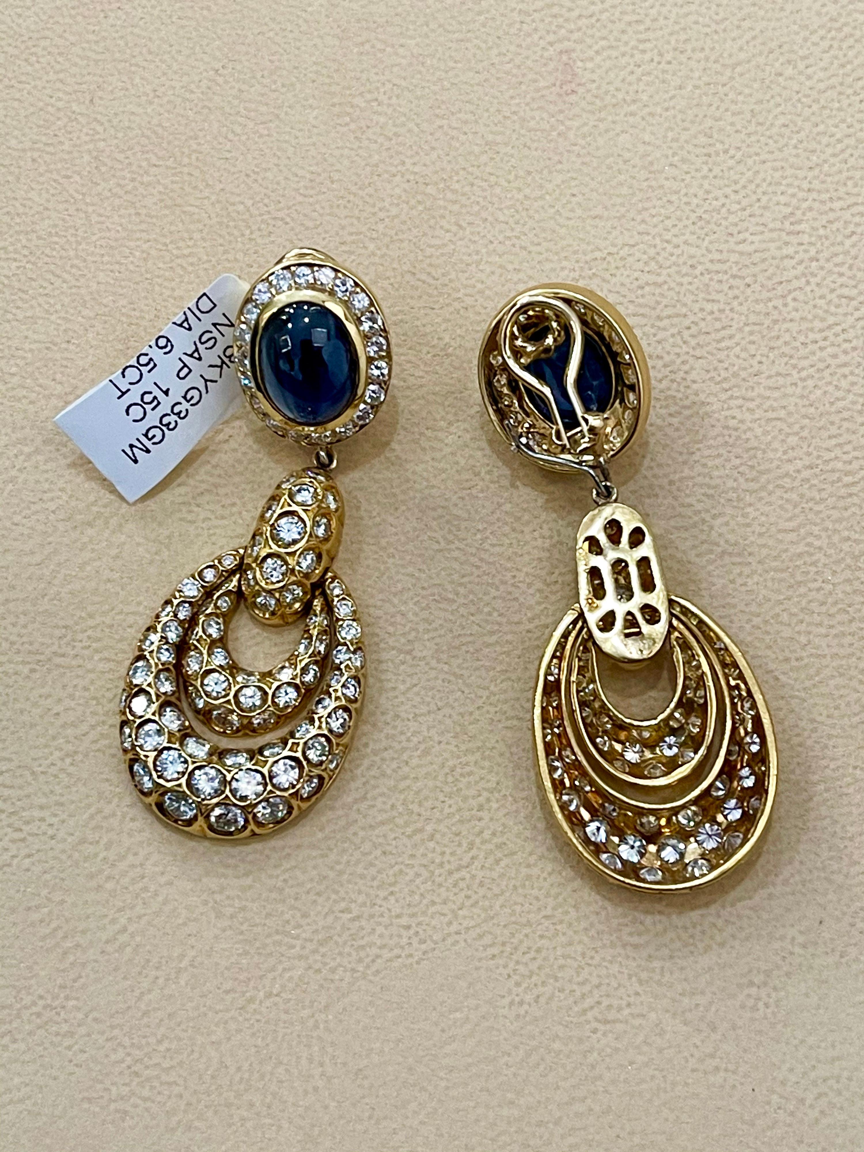 15 Carat Blue Sapphire and Diamond Hanging /Cocktail/Drop Earring 18 Karat Gold For Sale 10