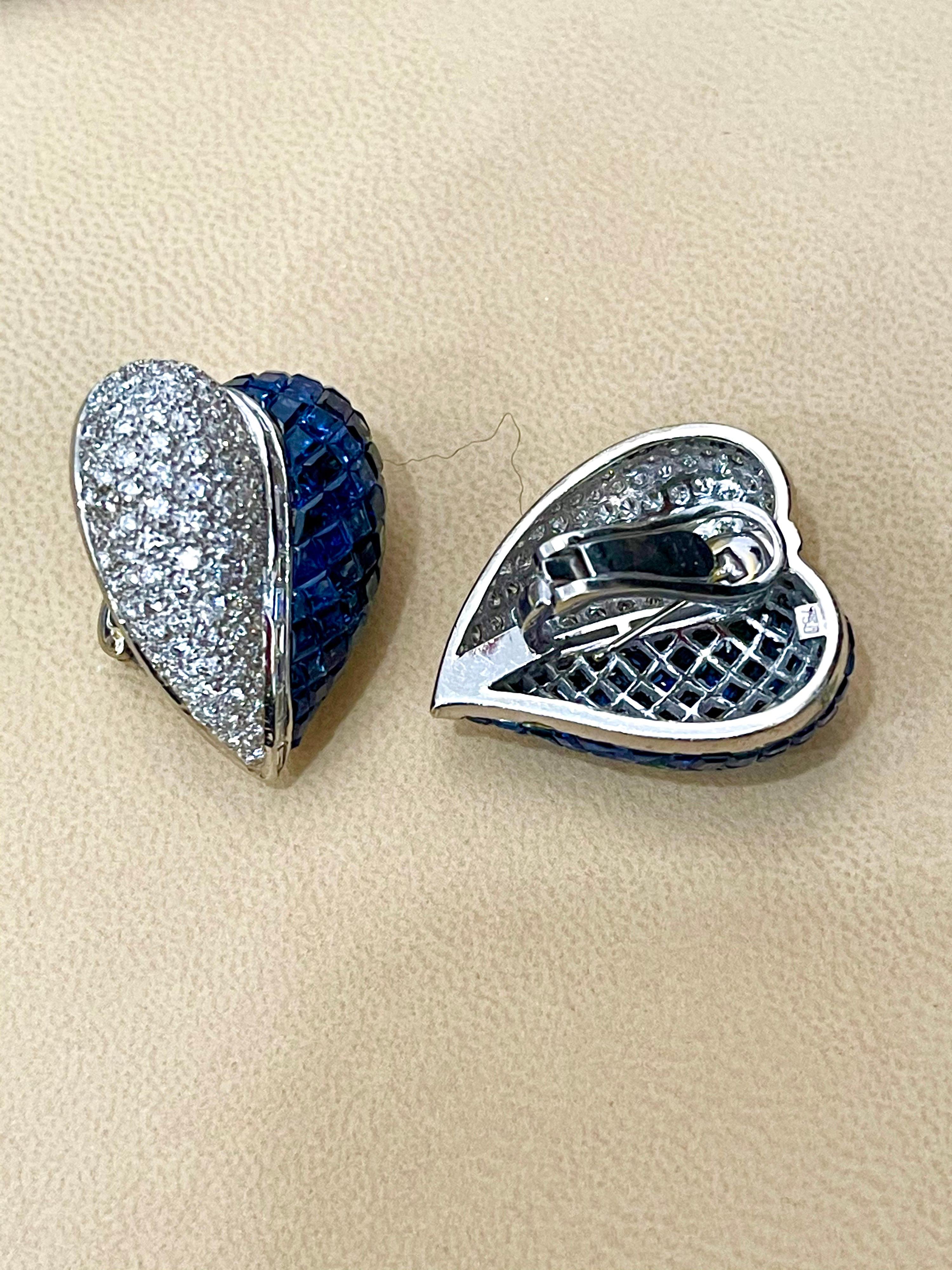 Invisible Mystery Set Sapphire and Diamond Cocktail Earring 18 Karat Gold In Excellent Condition For Sale In New York, NY