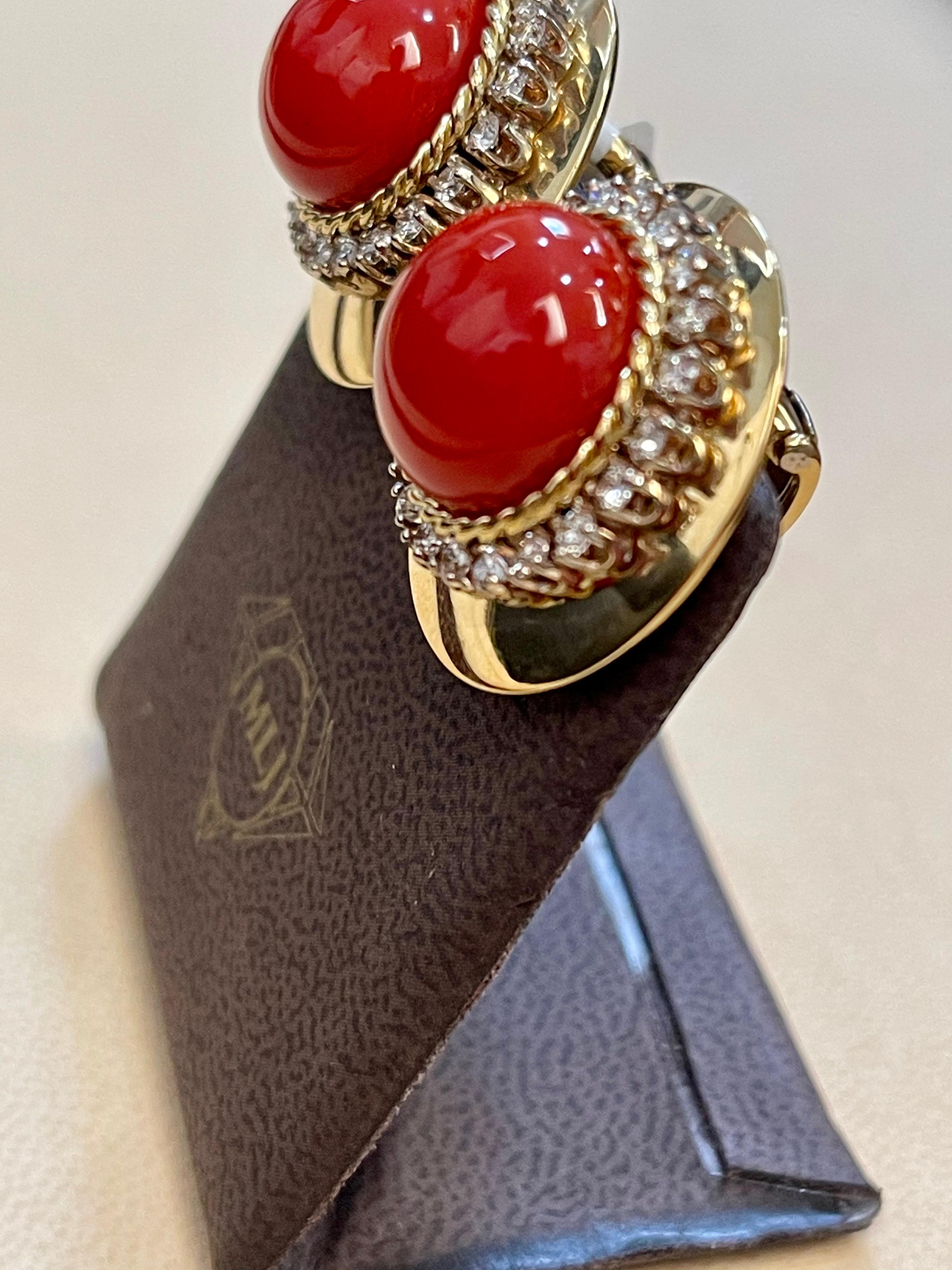 Aletto Black Natural Coral and Diamond Cocktail Earring in 18 Karat Yellow Gold 7