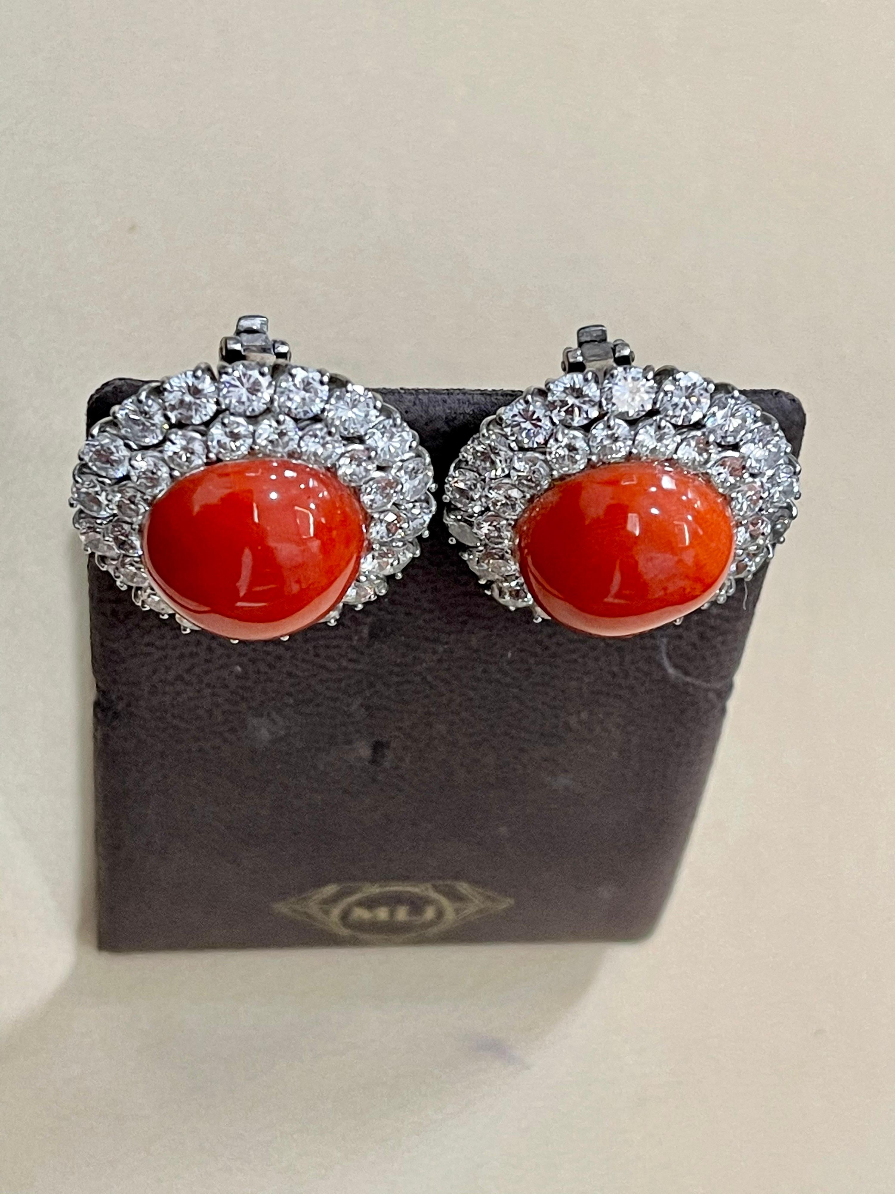 35 Carat Natural Coral and 12 Carat DeBeers Diamond Cocktail Earring in Platinum For Sale 5