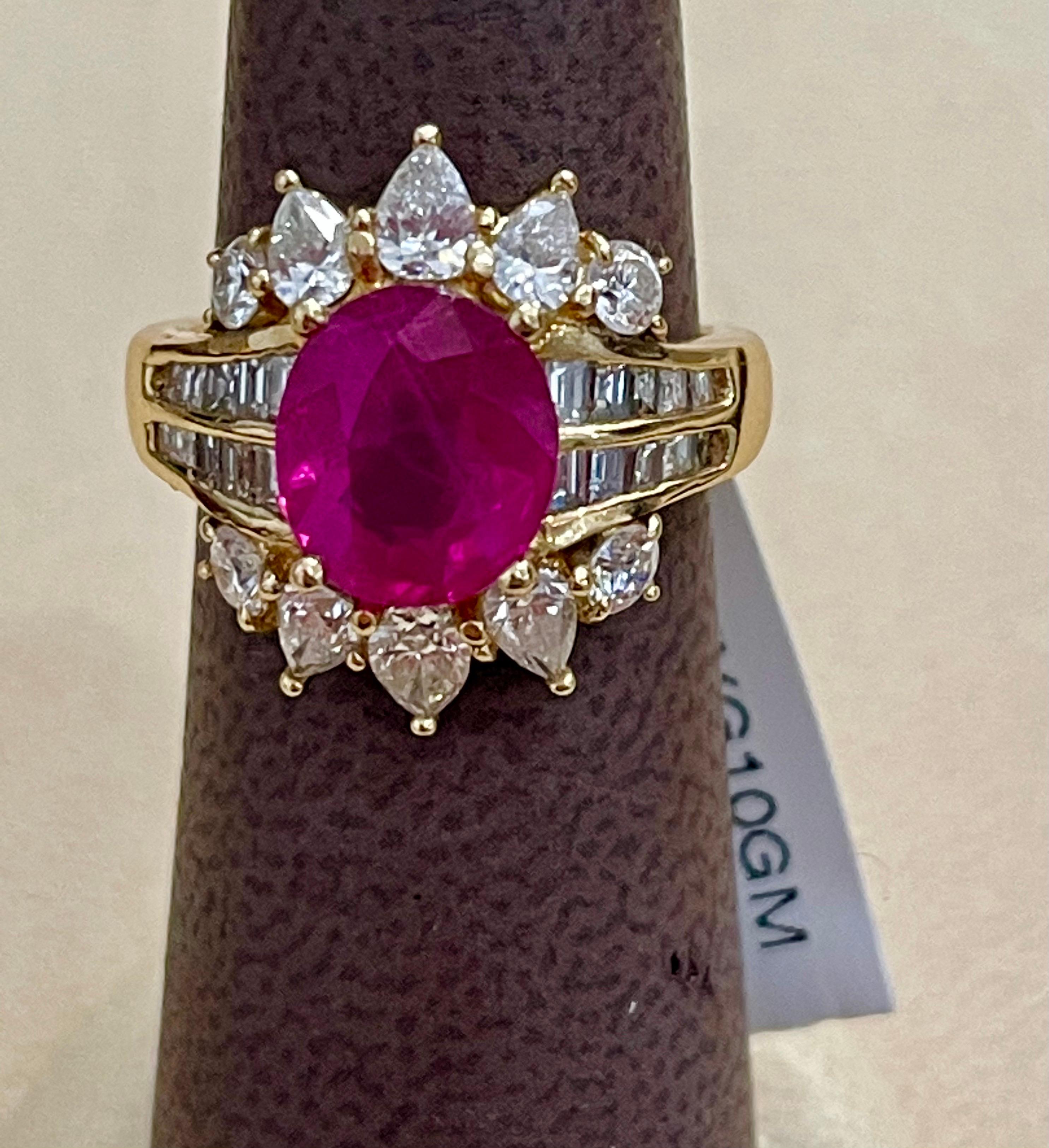 GIA Certified 3.6 Carat Burma Ruby Minor Heat and Diamond 18 Karat Gold Ring For Sale 6