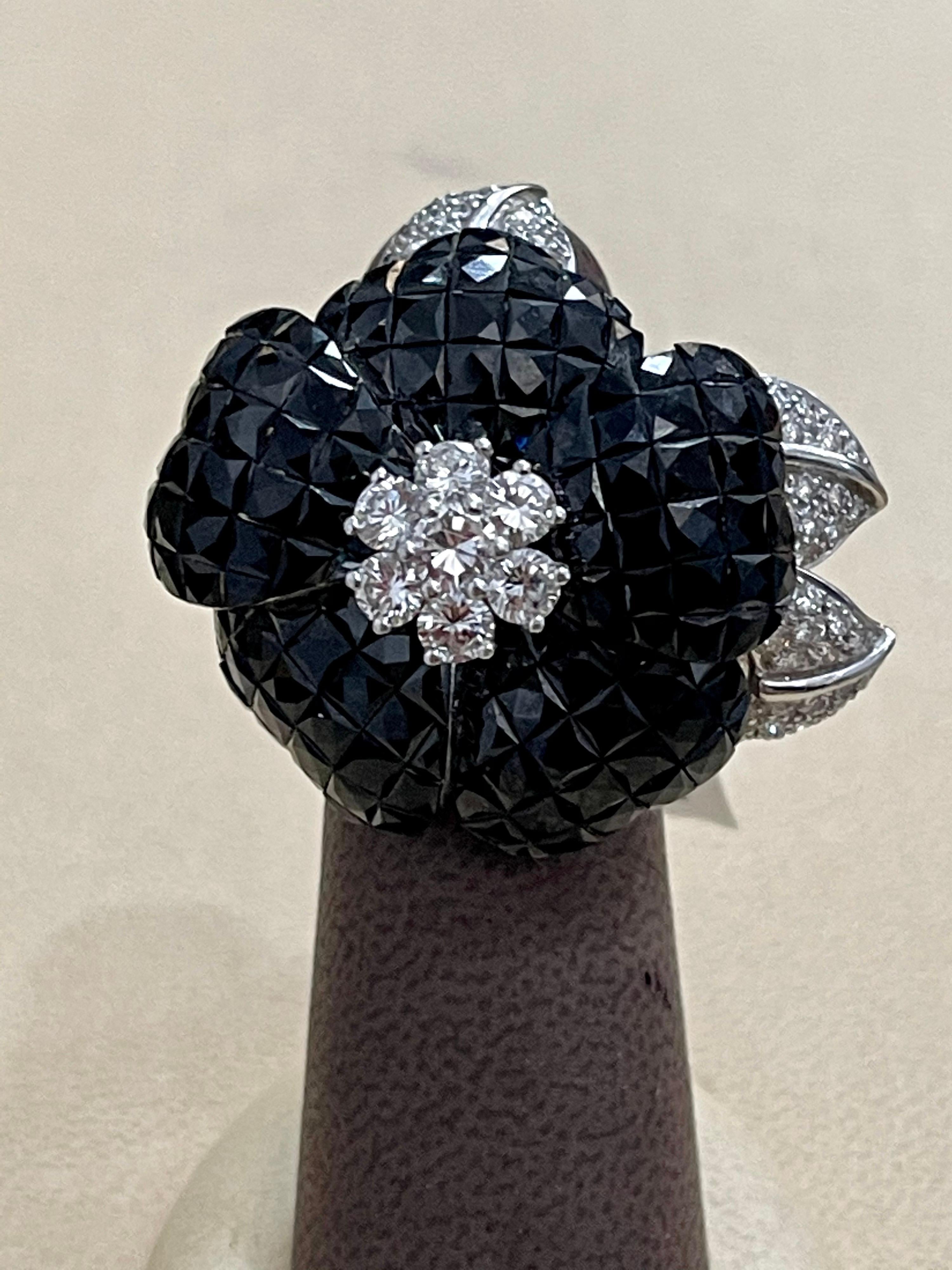 Women's 15 Carat Mid Night Blue Sapphire and Diamond 18 Karat White Gold Cocktail Ring