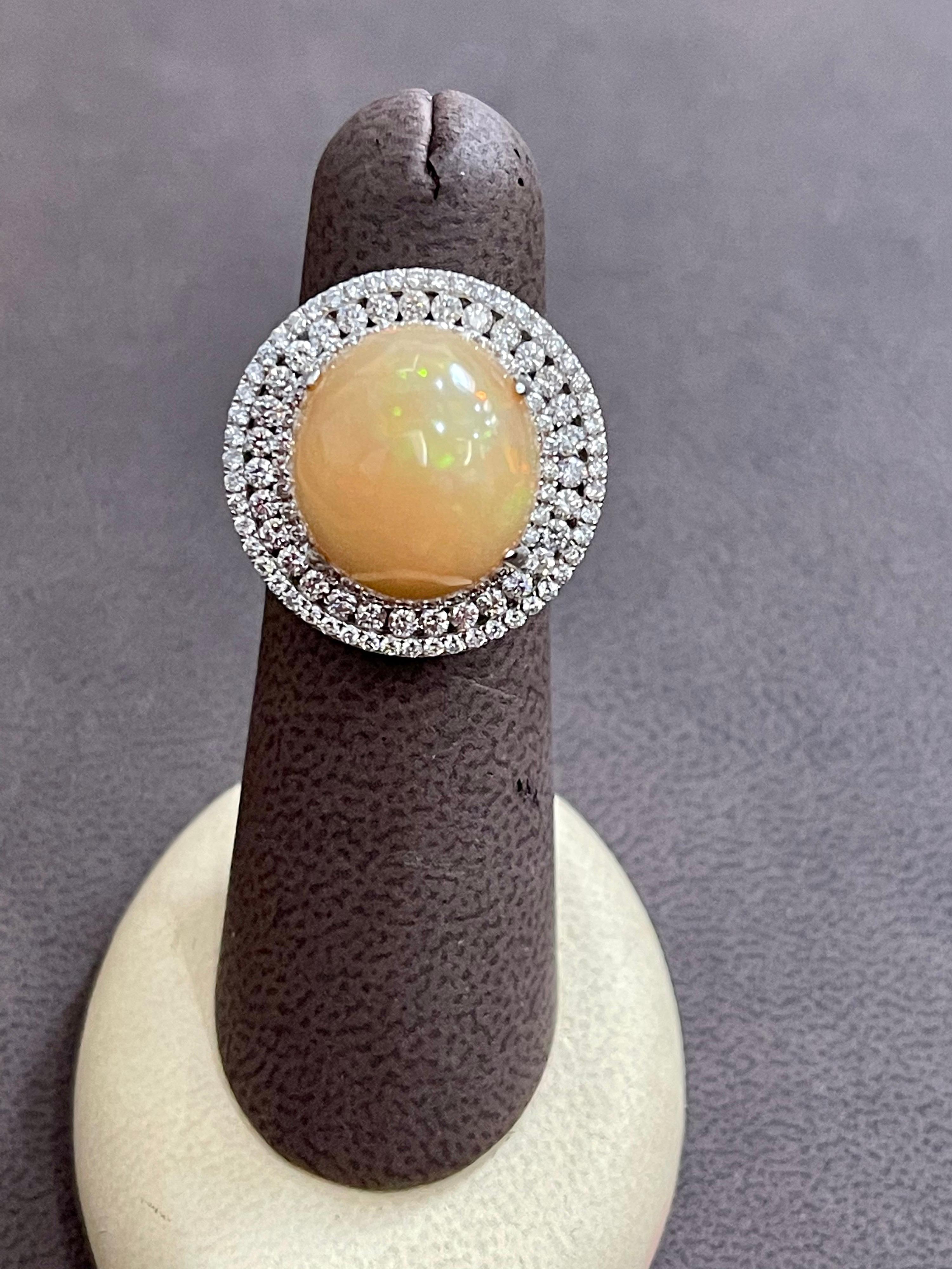 Round Opal and Diamond Cocktail Ring 18 Karat White Gold, Estate For Sale 5