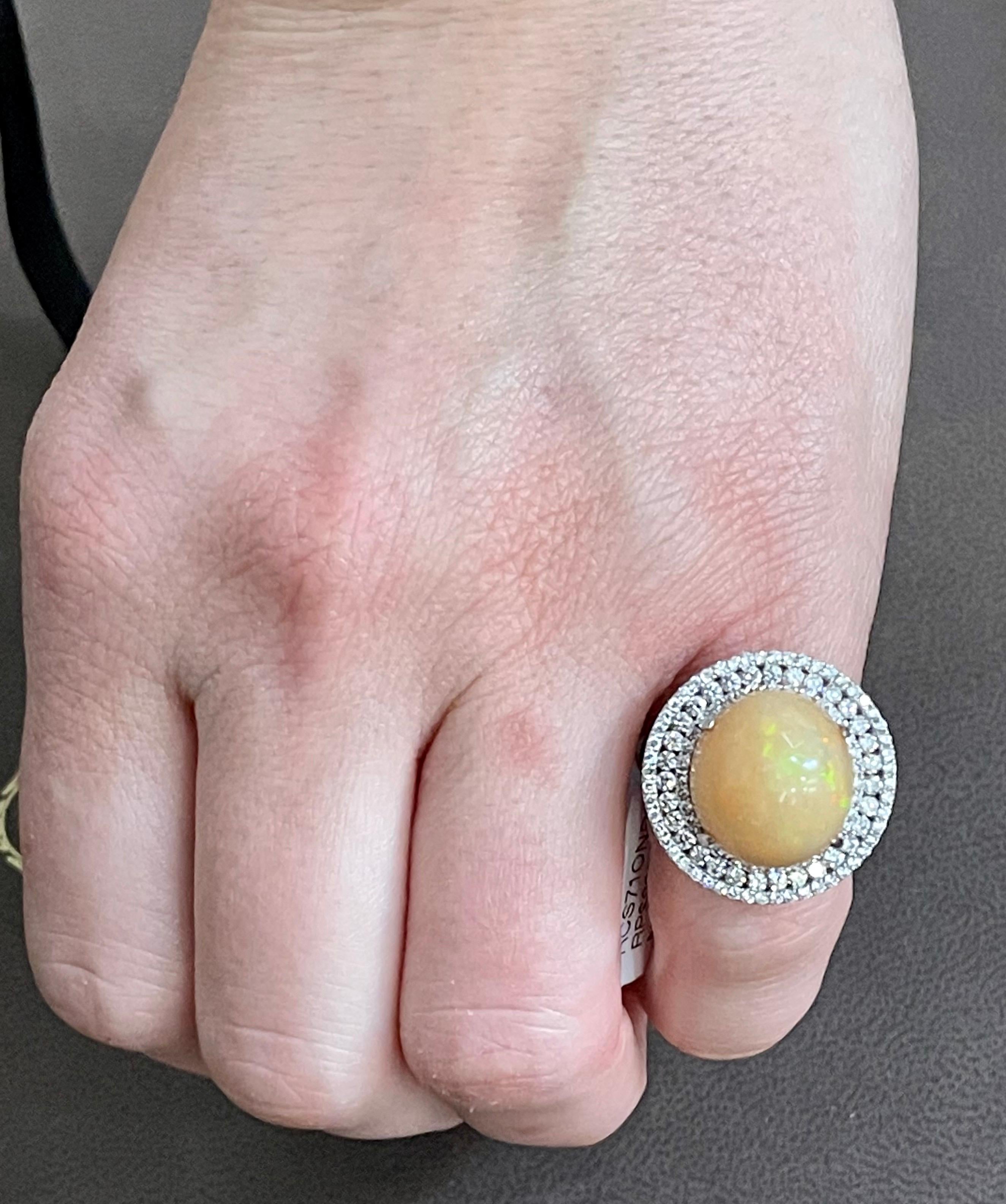 Round Opal and Diamond Cocktail Ring 18 Karat White Gold, Estate For Sale 7