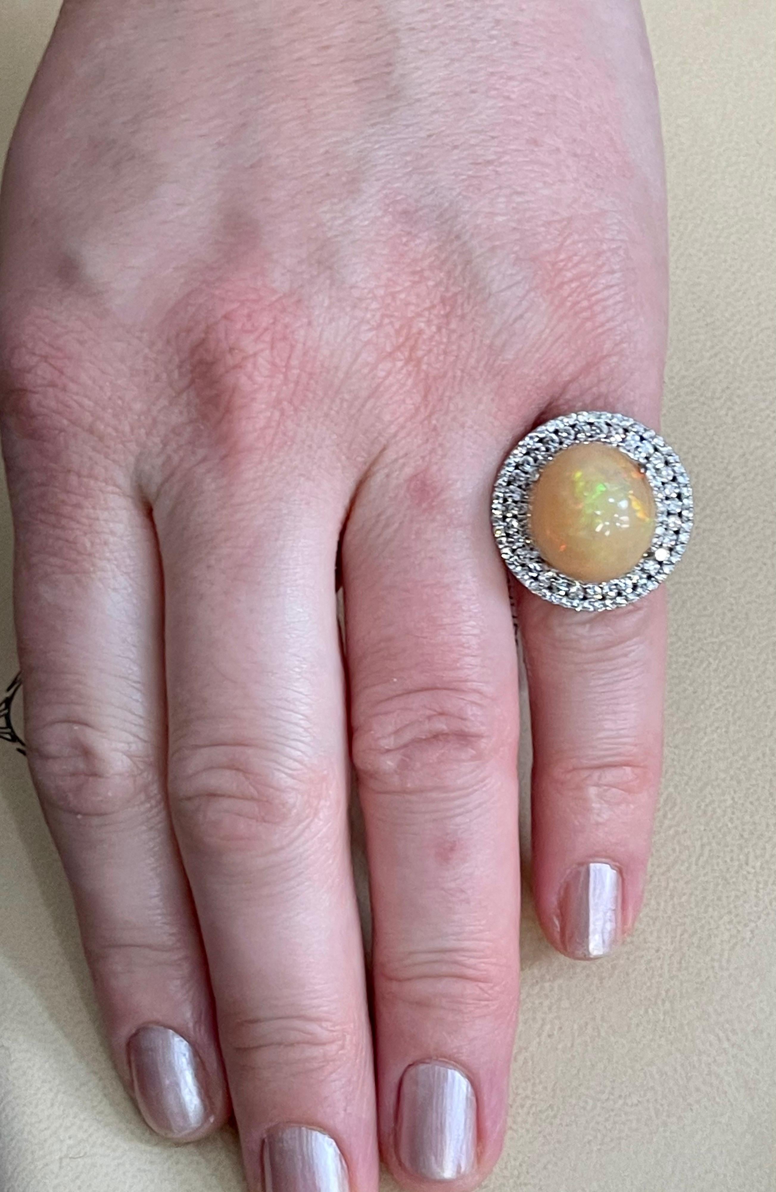 Round Opal and Diamond Cocktail Ring 18 Karat White Gold, Estate For Sale 10