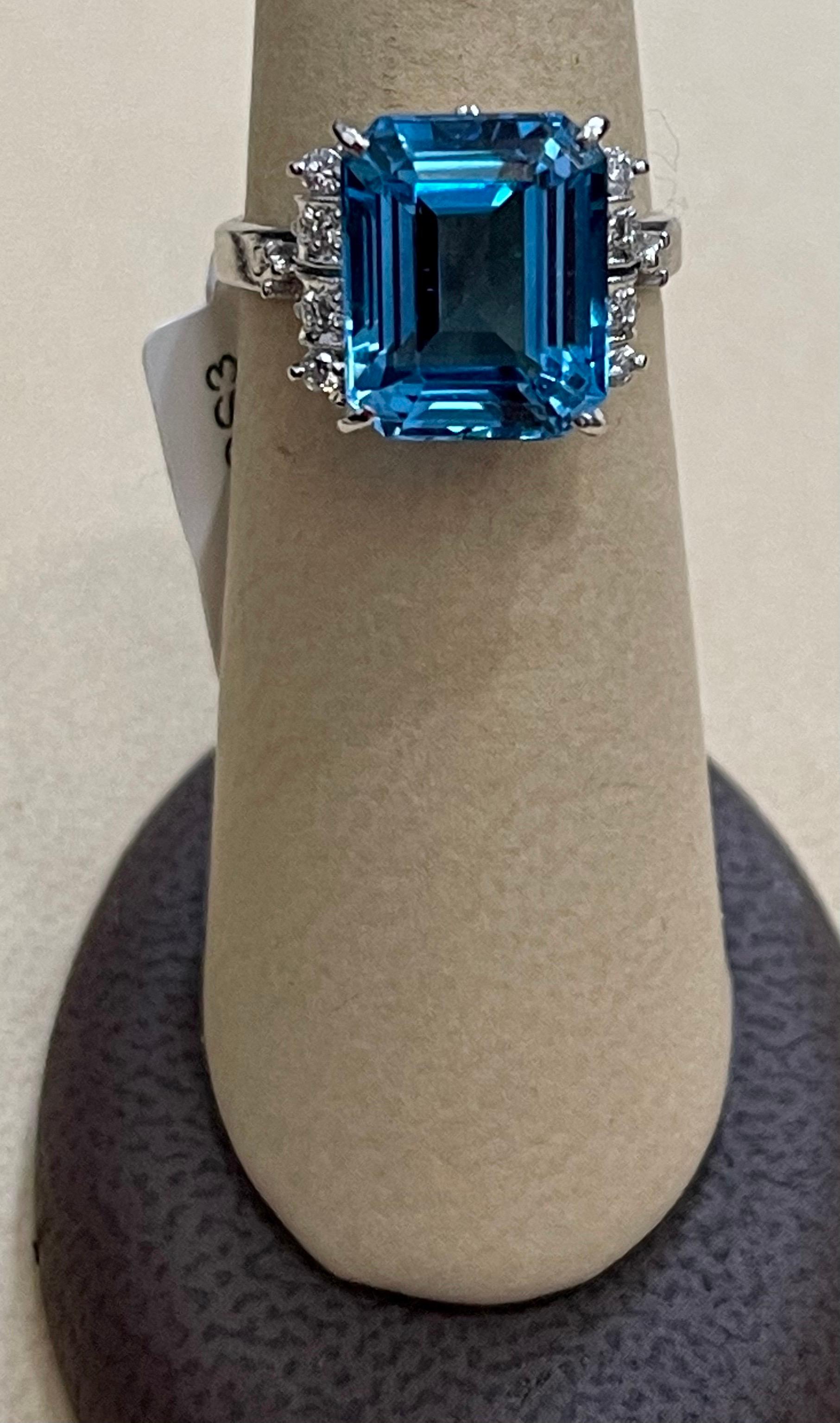5.8 Carat Finest Blue Topaz Diamond Platinum Ring Estate For Sale 1