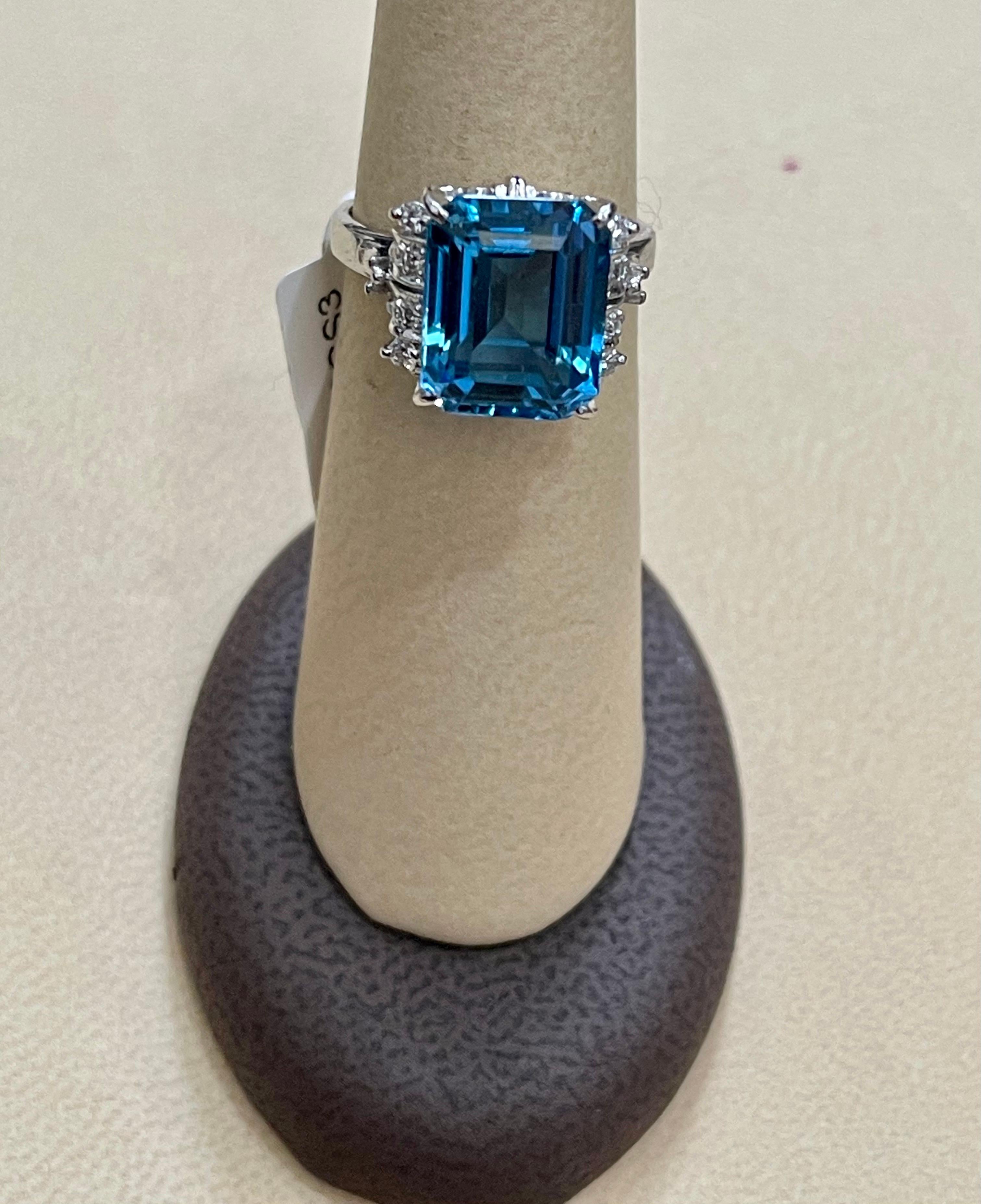 5.8 Carat Finest Blue Topaz Diamond Platinum Ring Estate For Sale 3