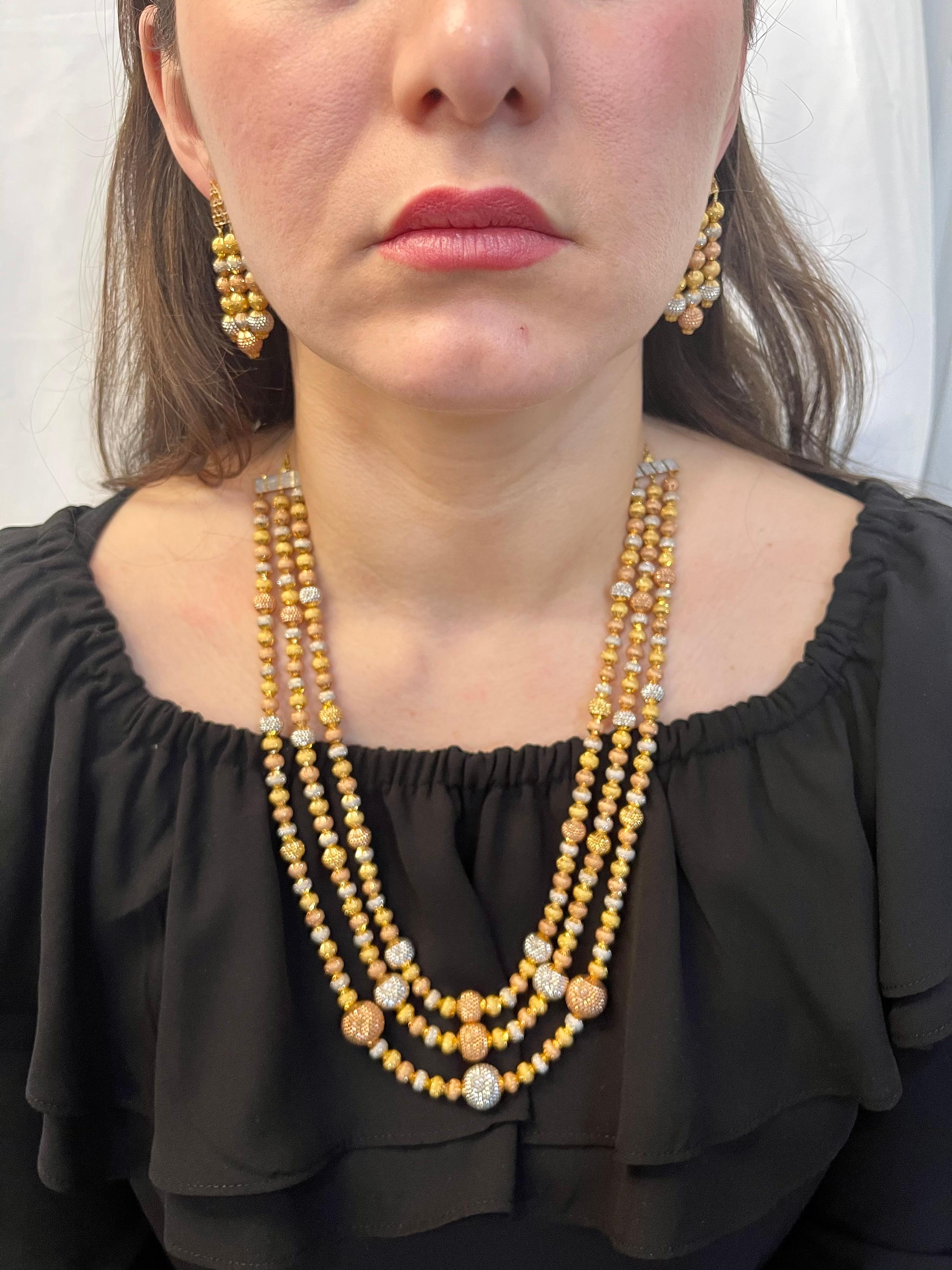 185 Gm 22 Karat Tricolor Gold Necklace & Earring Suite Bridal Princess Necklace 5