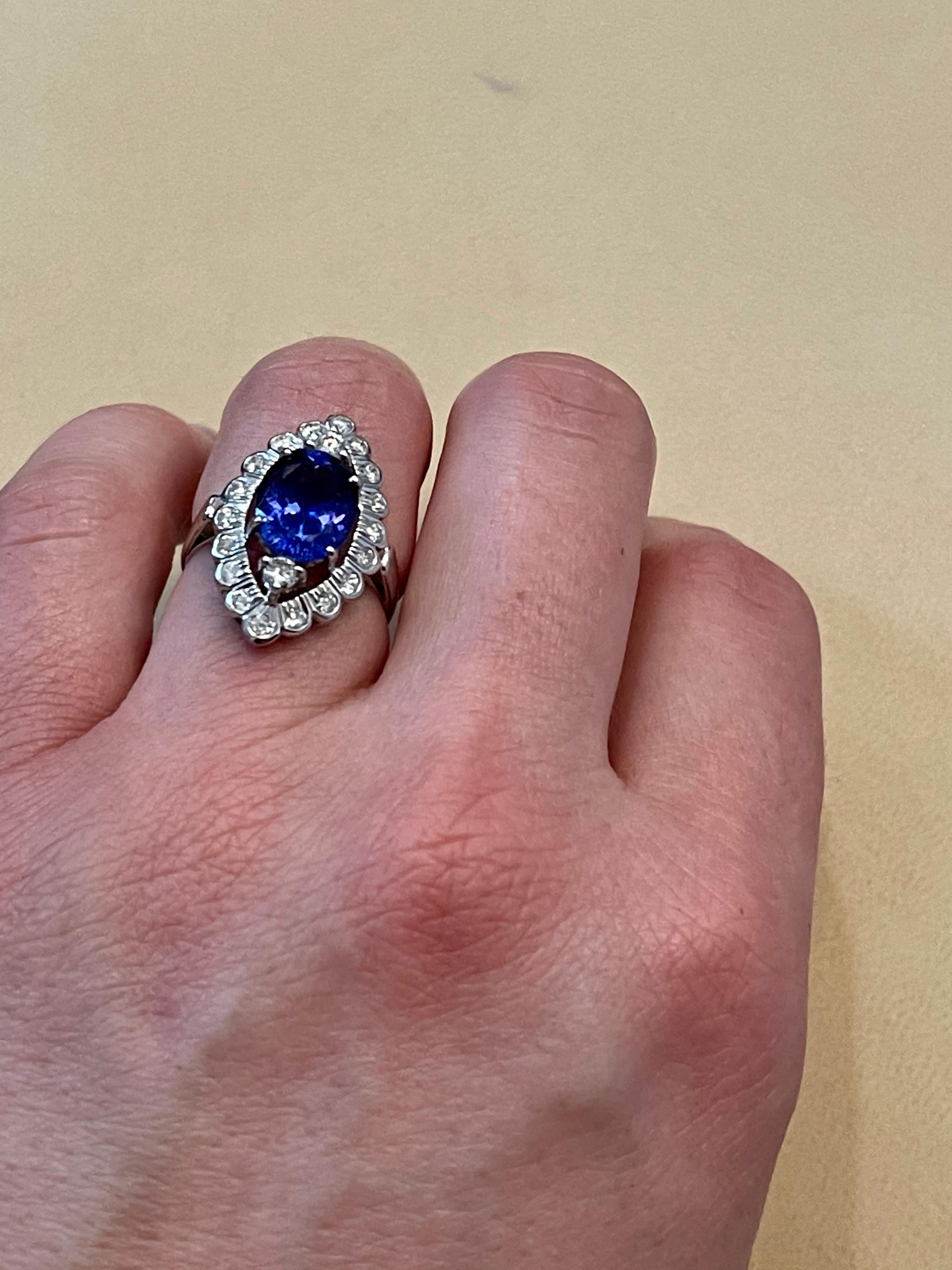 3.65 Carat Oval Tanzanite and 1 Carat Diamond Ring 18 Karat White Gold, Estate For Sale 2