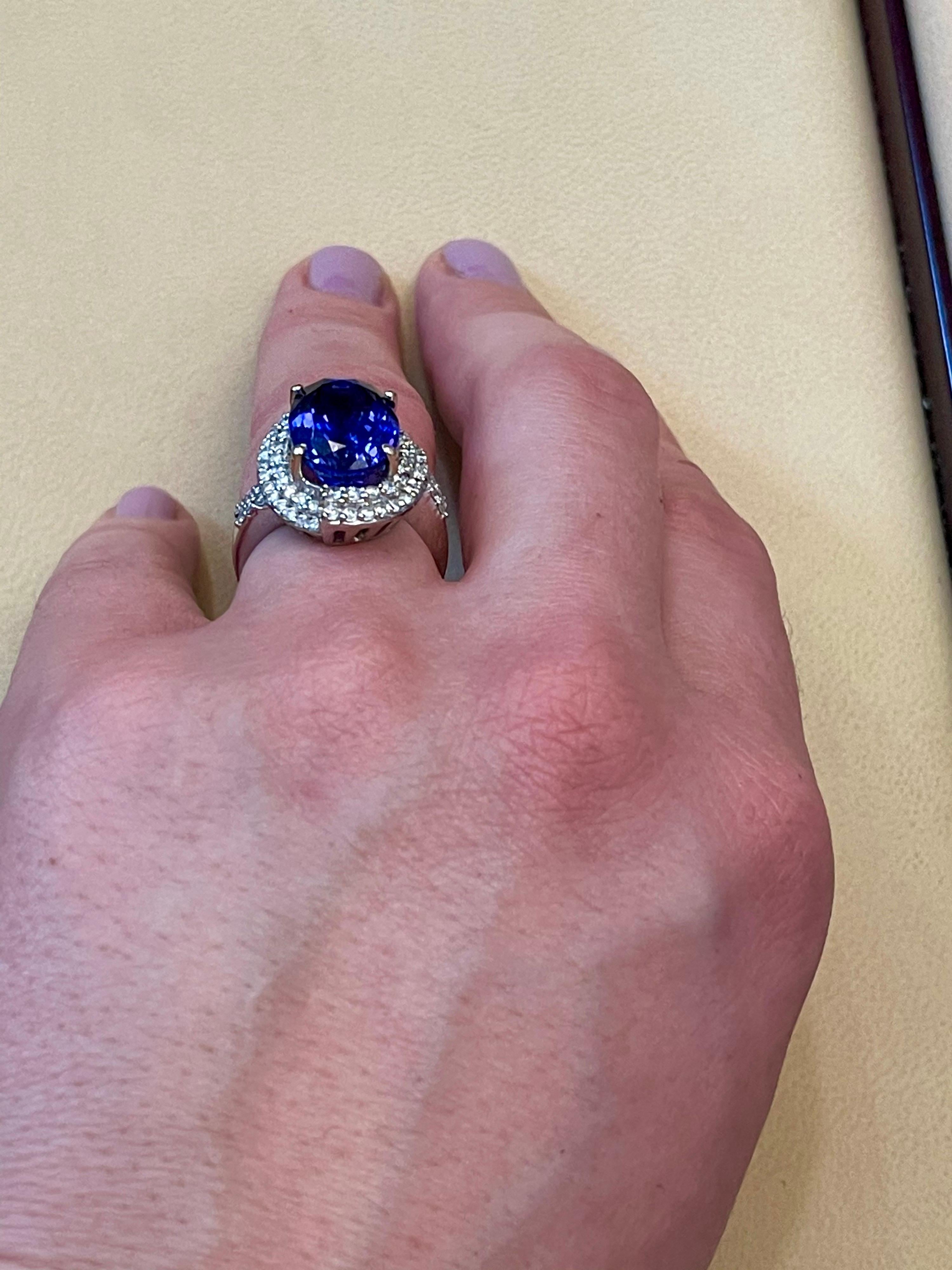 Anillo de tanzanita ovalada de 8,5 quilates y diamantes de 2 quilates, oro blanco de 18 quilates, finca en venta 5
