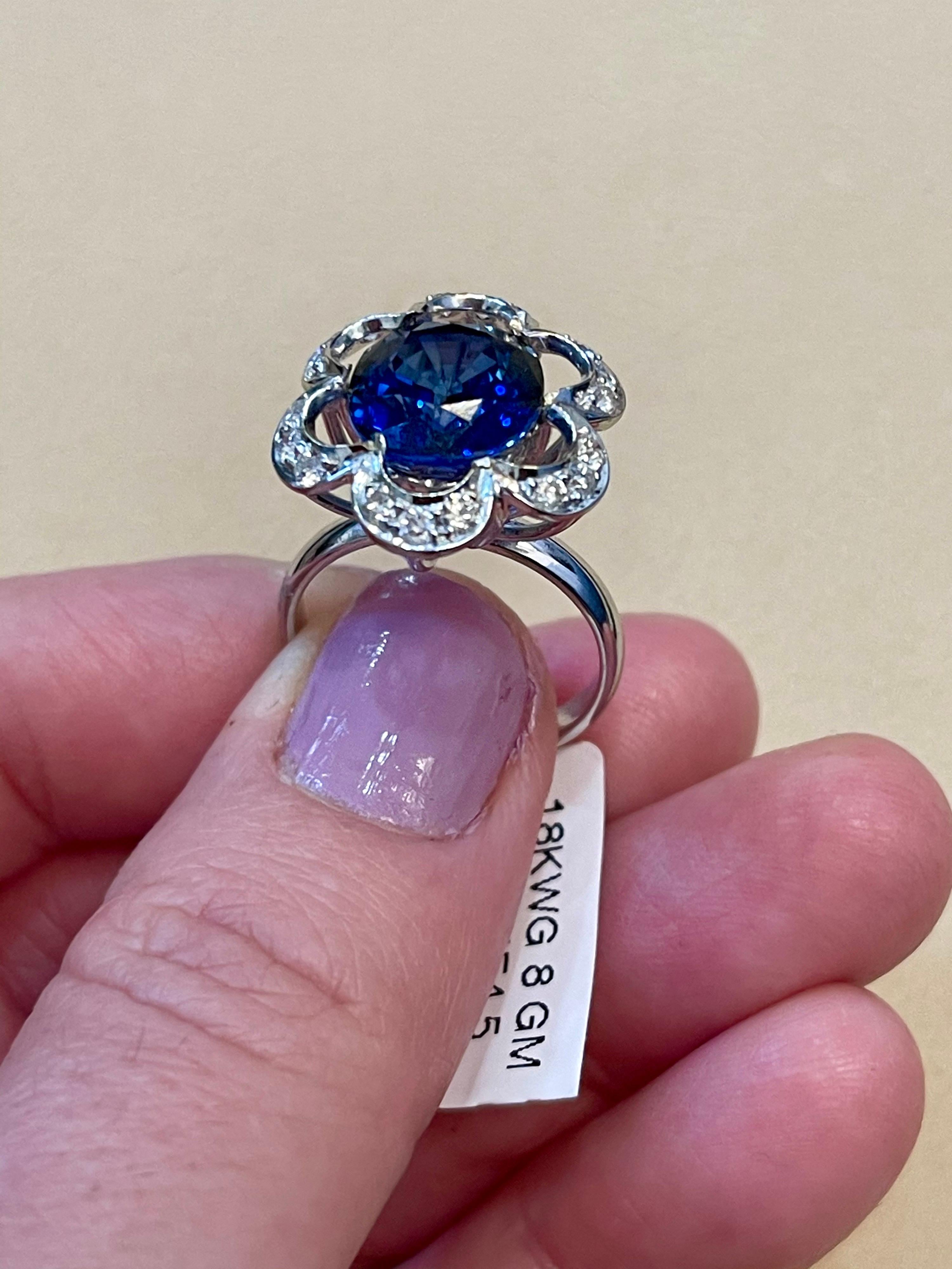 Women's 4.5 Carat Diffused Blue Sapphire and Diamond 18 Karat White Gold Cocktail Ring For Sale