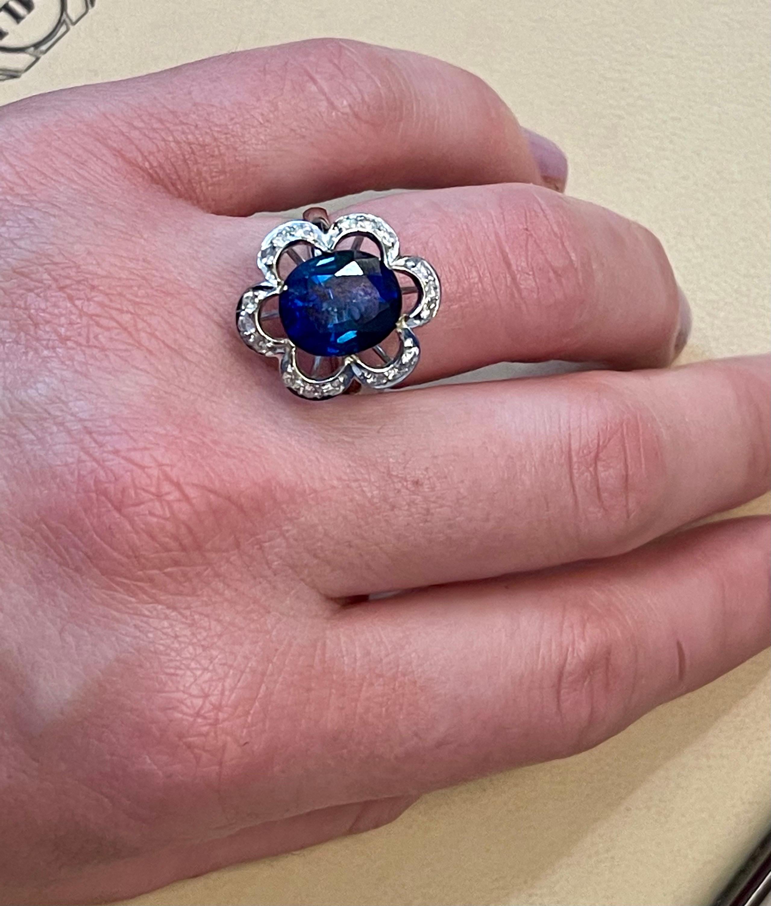 4.5 Carat Diffused Blue Sapphire and Diamond 18 Karat White Gold Cocktail Ring For Sale 2