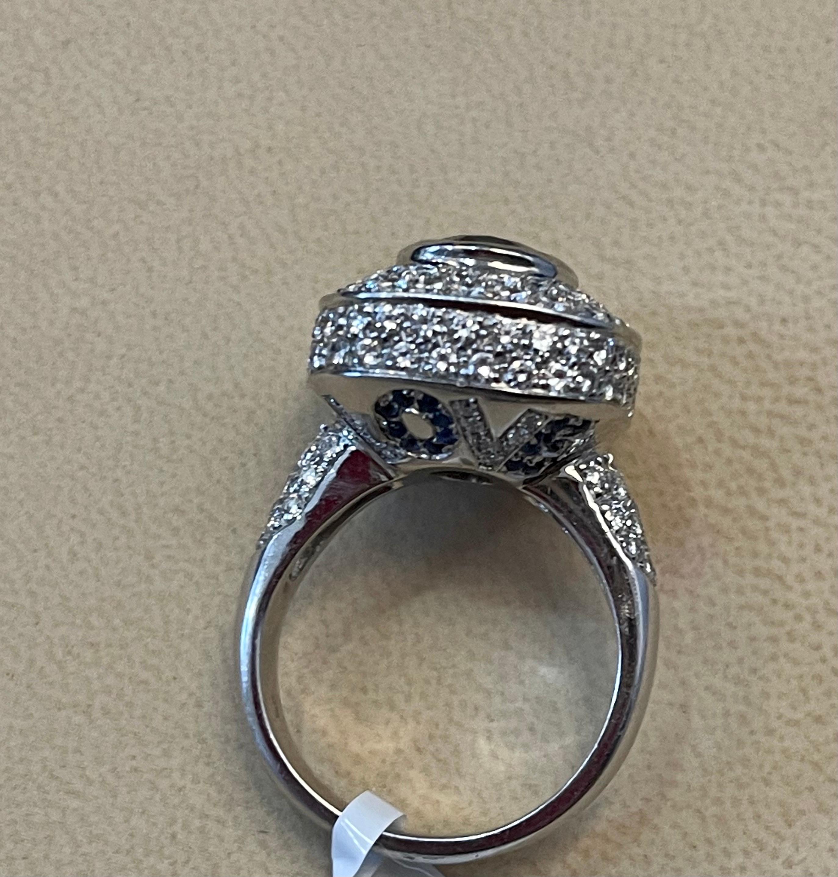 Ceylon Blue Sapphire and Diamond 18 Karat White Gold Cocktail Ring For Sale 9