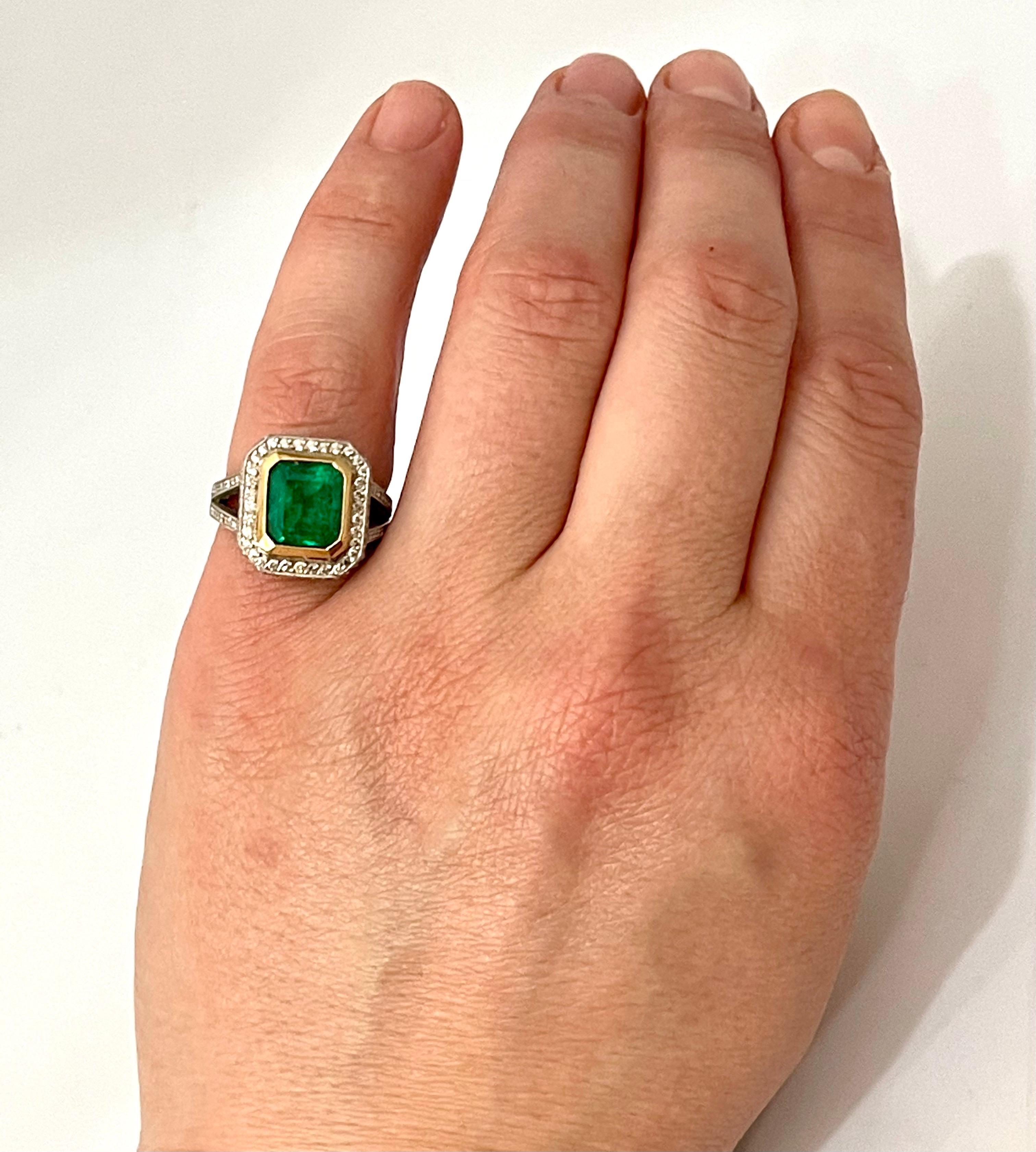 Women's 3.8 Carat Emerald Cut Colombian Emerald and Diamond Ring Platinum, Two-Tone