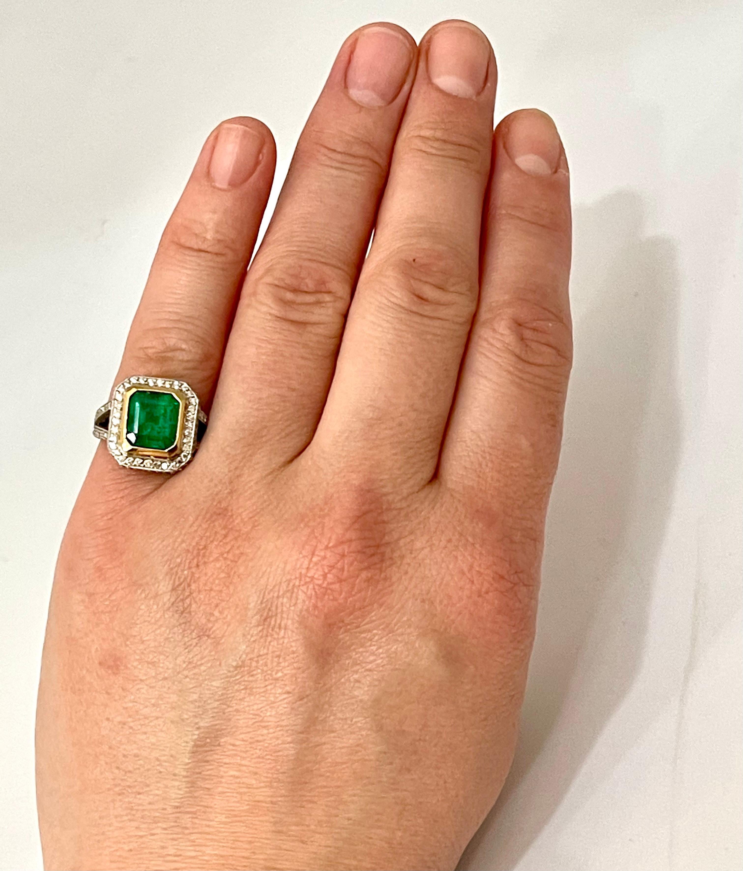 3.8 Carat Emerald Cut Colombian Emerald and Diamond Ring Platinum, Two-Tone In Excellent Condition In New York, NY