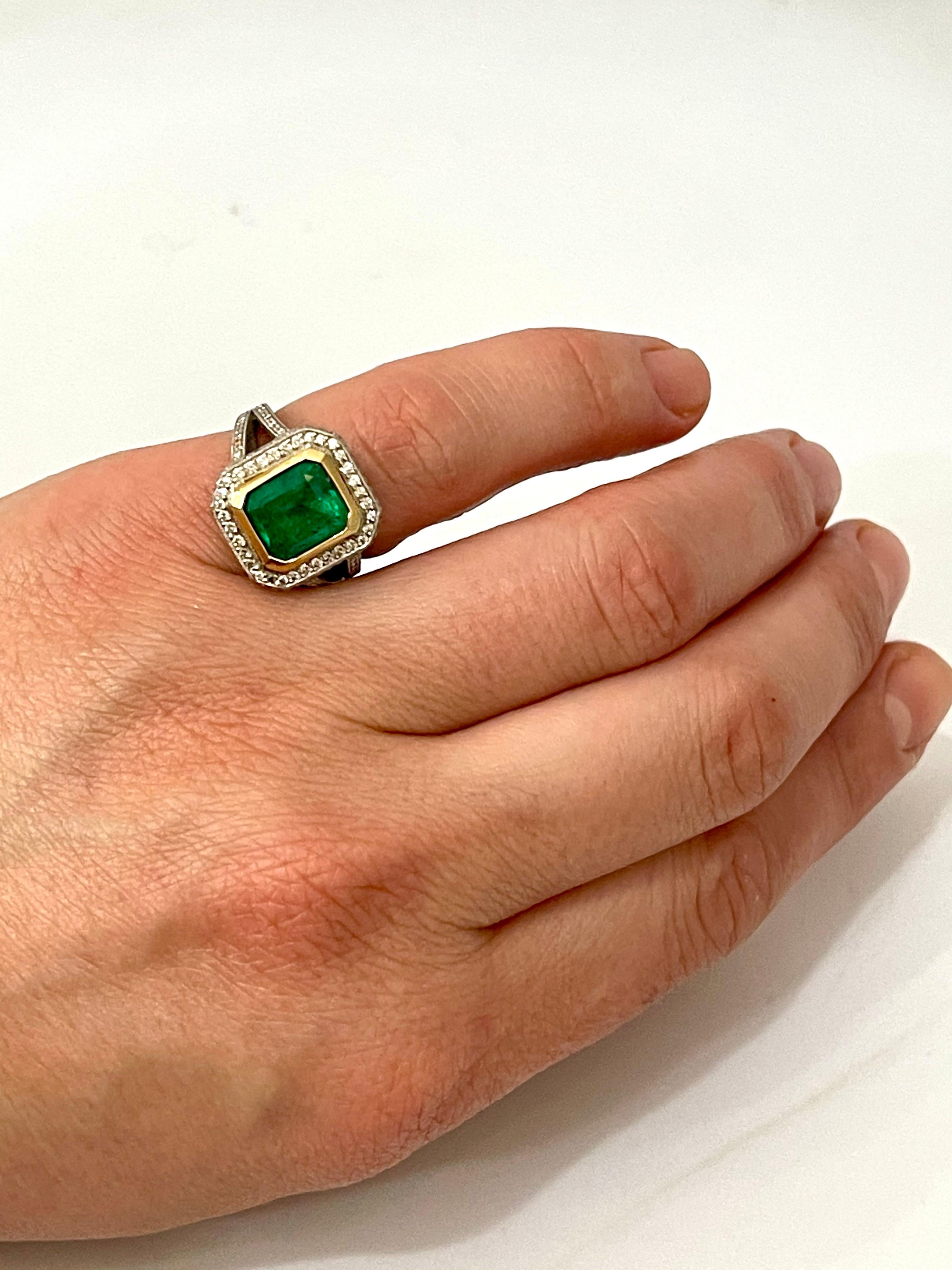 3.8 Carat Emerald Cut Colombian Emerald and Diamond Ring Platinum, Two-Tone 1