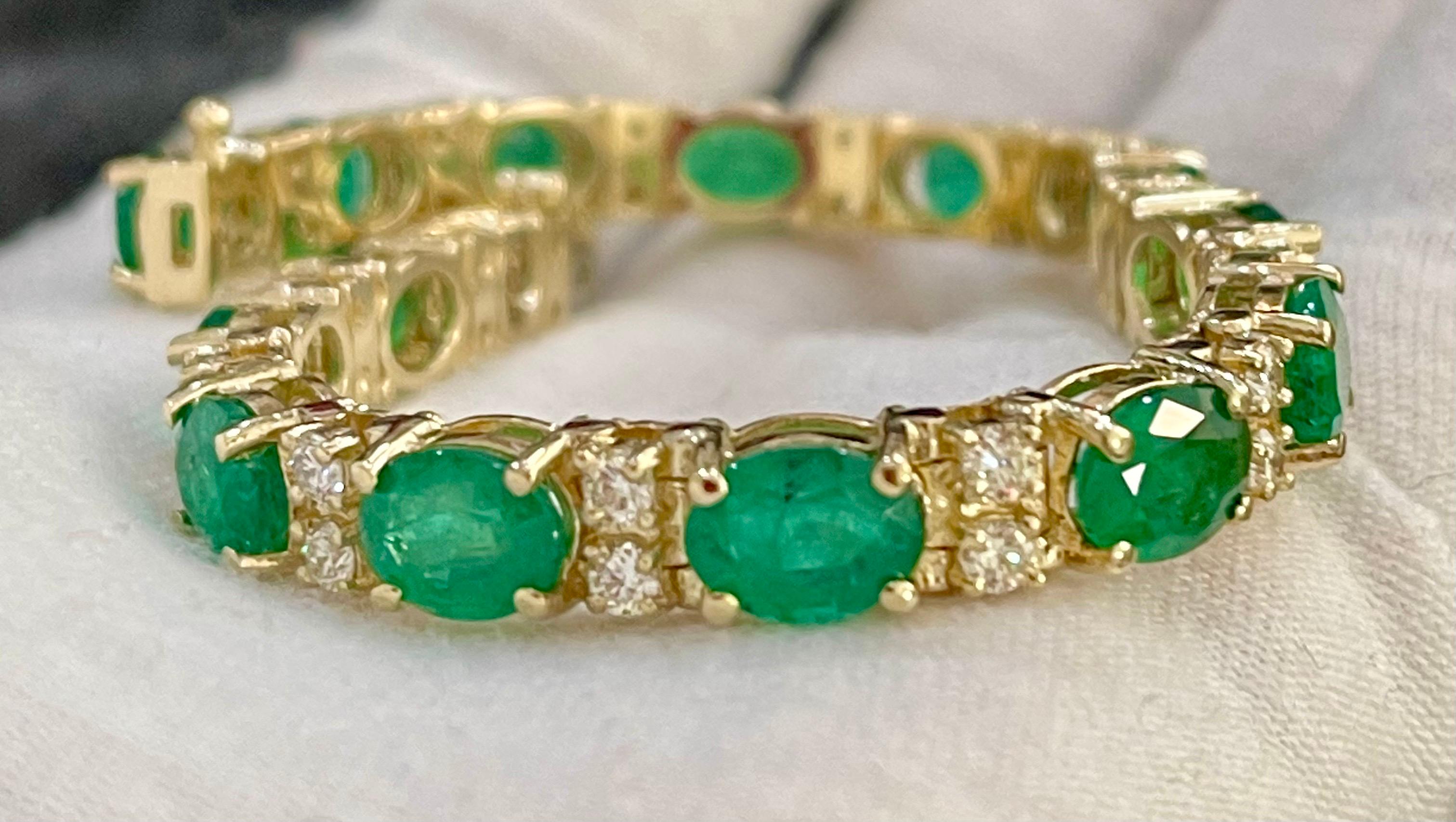 20 Carat Emerald 1.6 Carat Diamond Affordable Tennis Bracelet 14 K Yellow  Gold  1