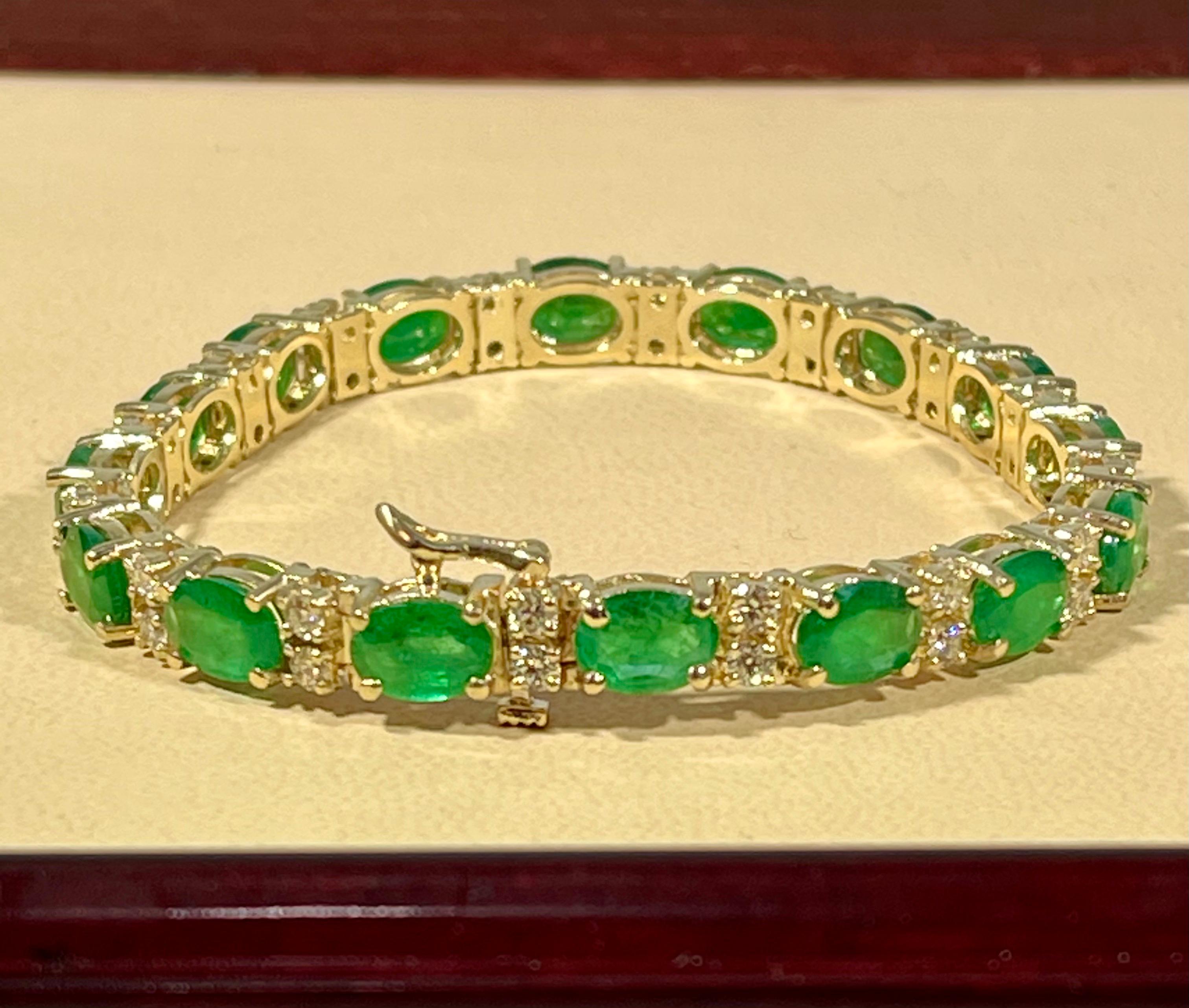 Women's 20 Carat Emerald 1.6 Carat Diamond Affordable Tennis Bracelet 14 K Yellow  Gold 