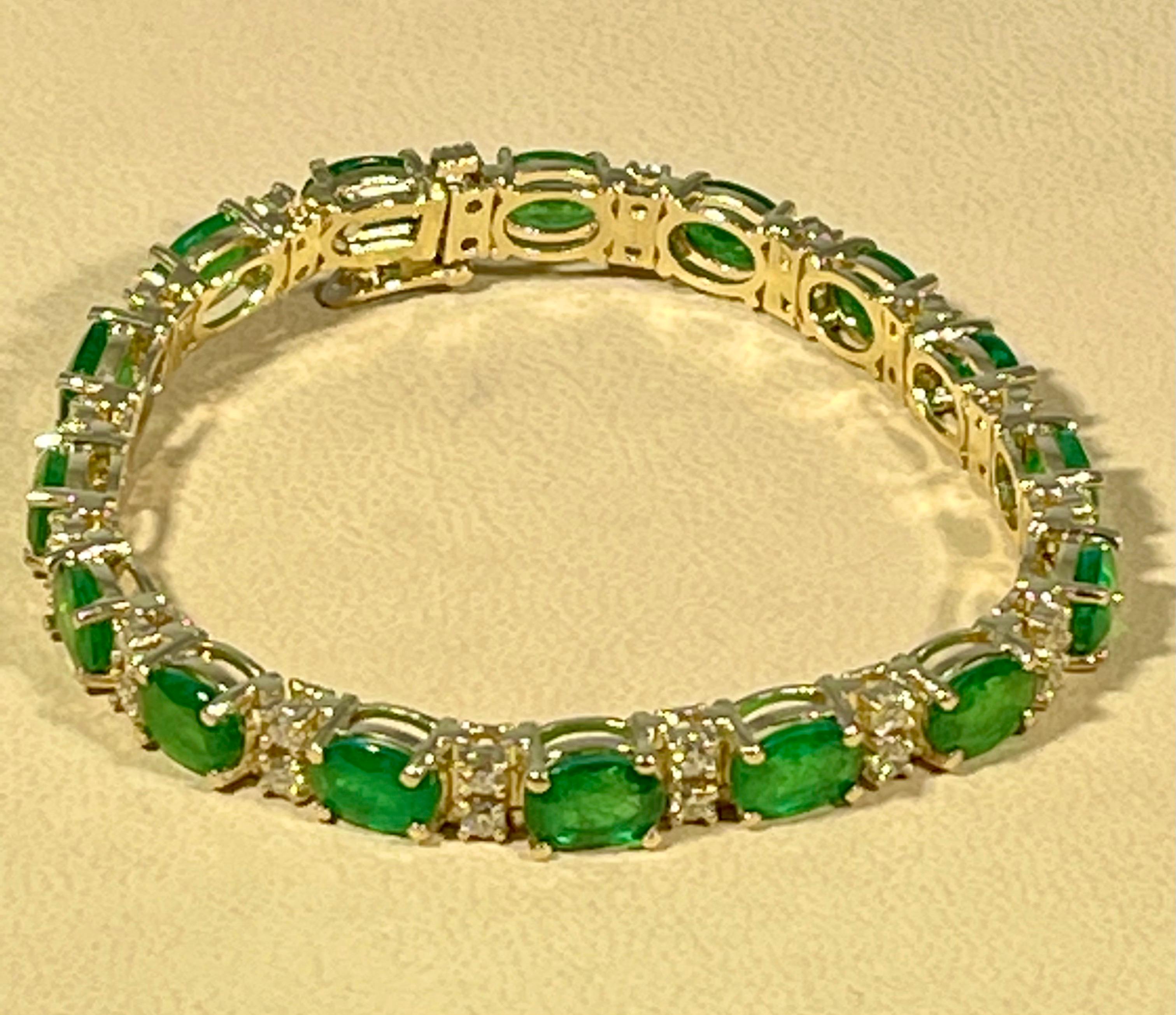 20 Carat Emerald 1.6 Carat Diamond Affordable Tennis Bracelet 14 K Yellow  Gold  3