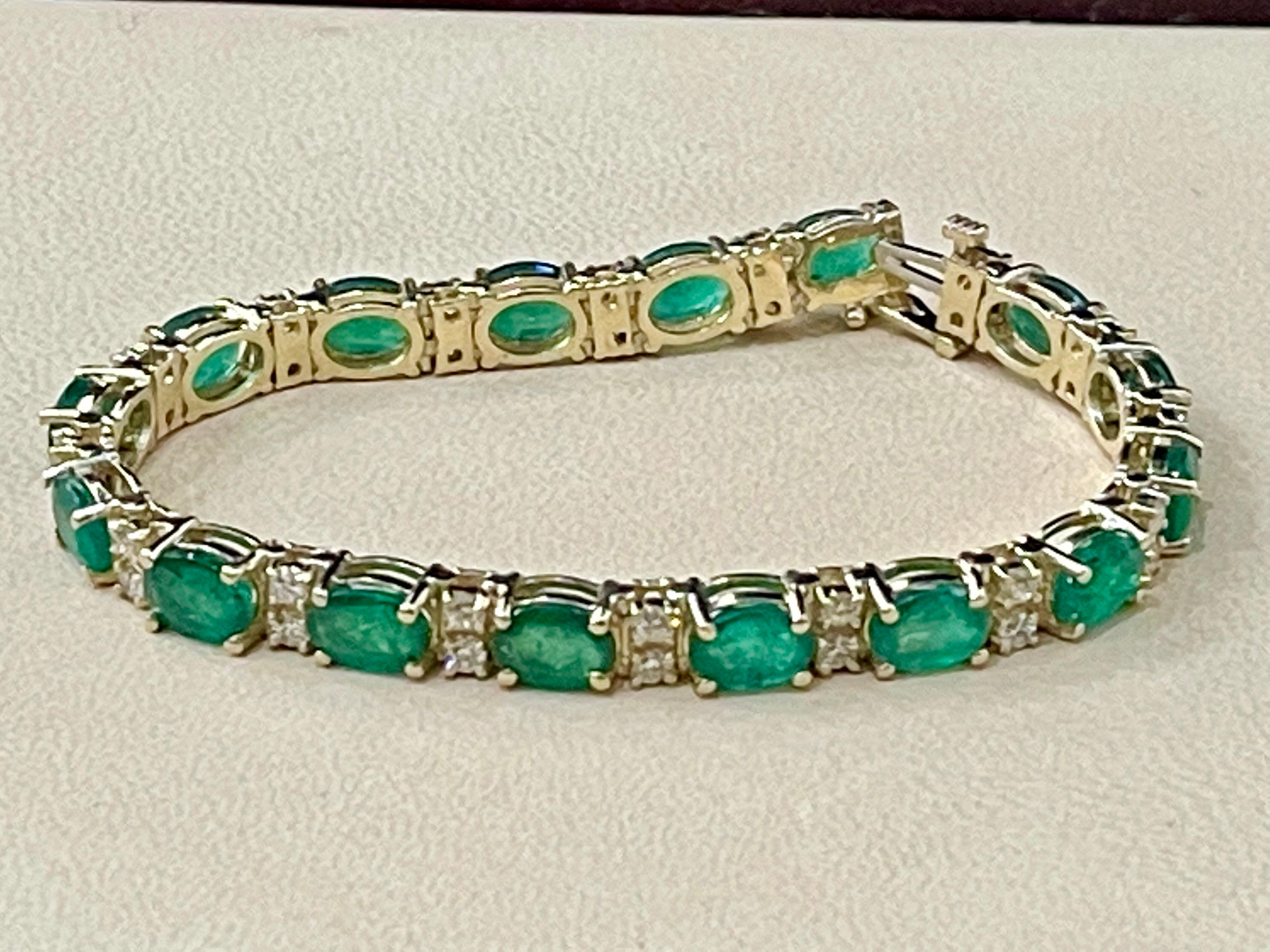 20 Carat Emerald 1.6 Carat Diamond Affordable Tennis Bracelet 14 K Yellow  Gold  4