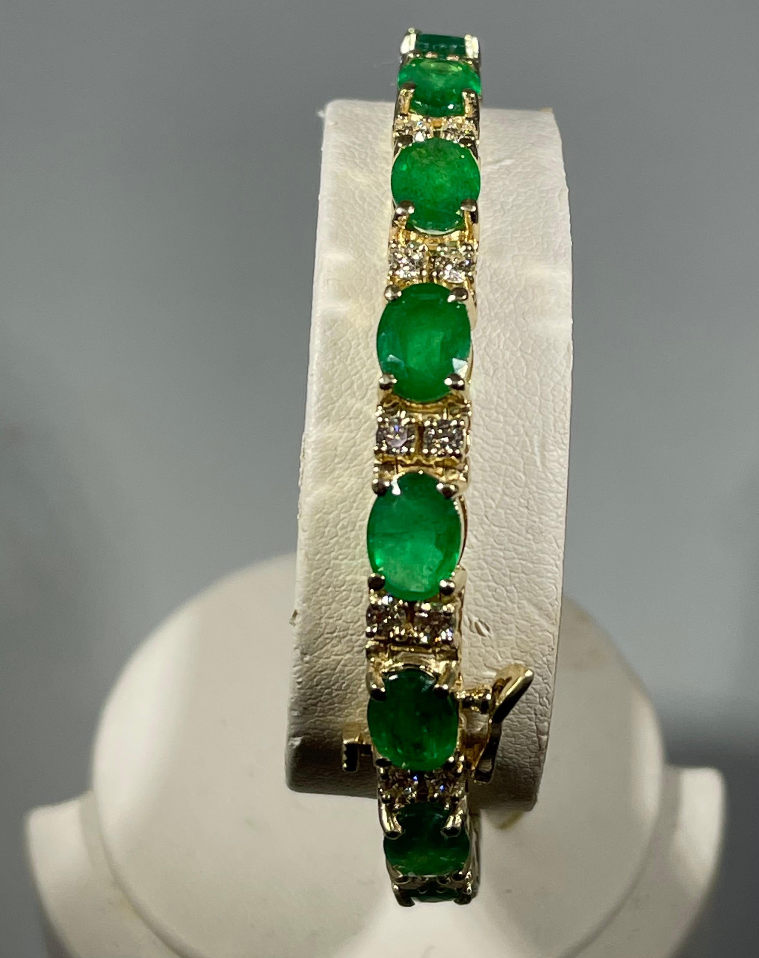 20 Carat Emerald 1.6 Carat Diamond Affordable Tennis Bracelet 14 K Yellow  Gold  6