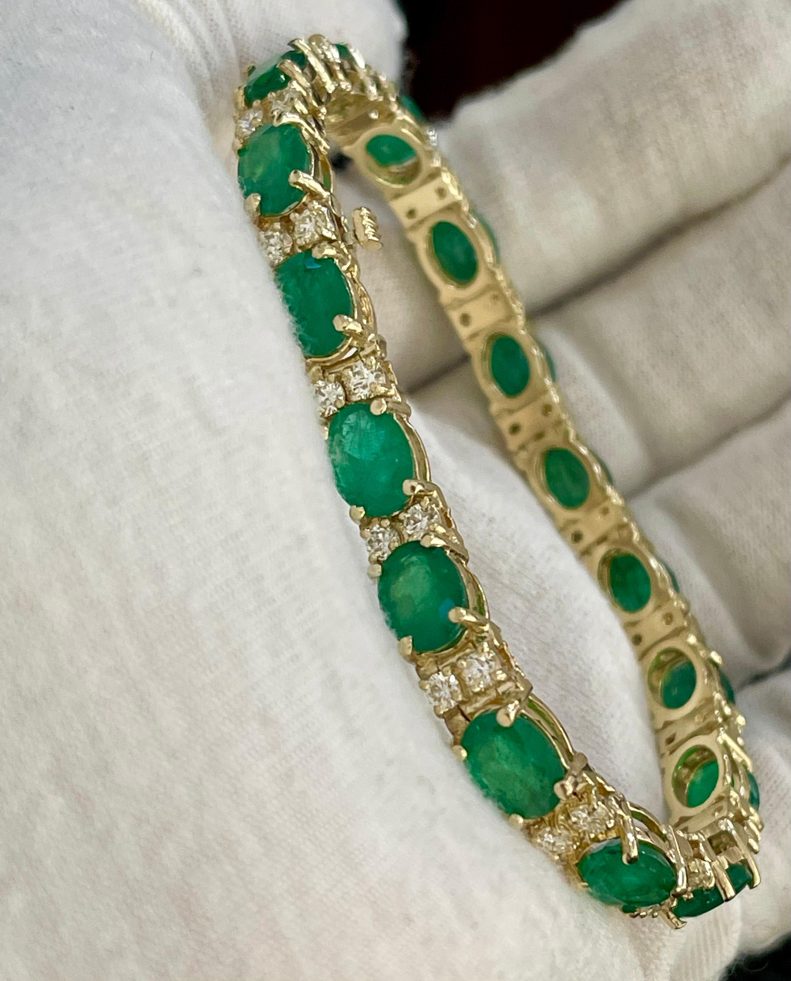 20 Carat Emerald 1.6 Carat Diamond Affordable Tennis Bracelet 14 K Yellow  Gold  7