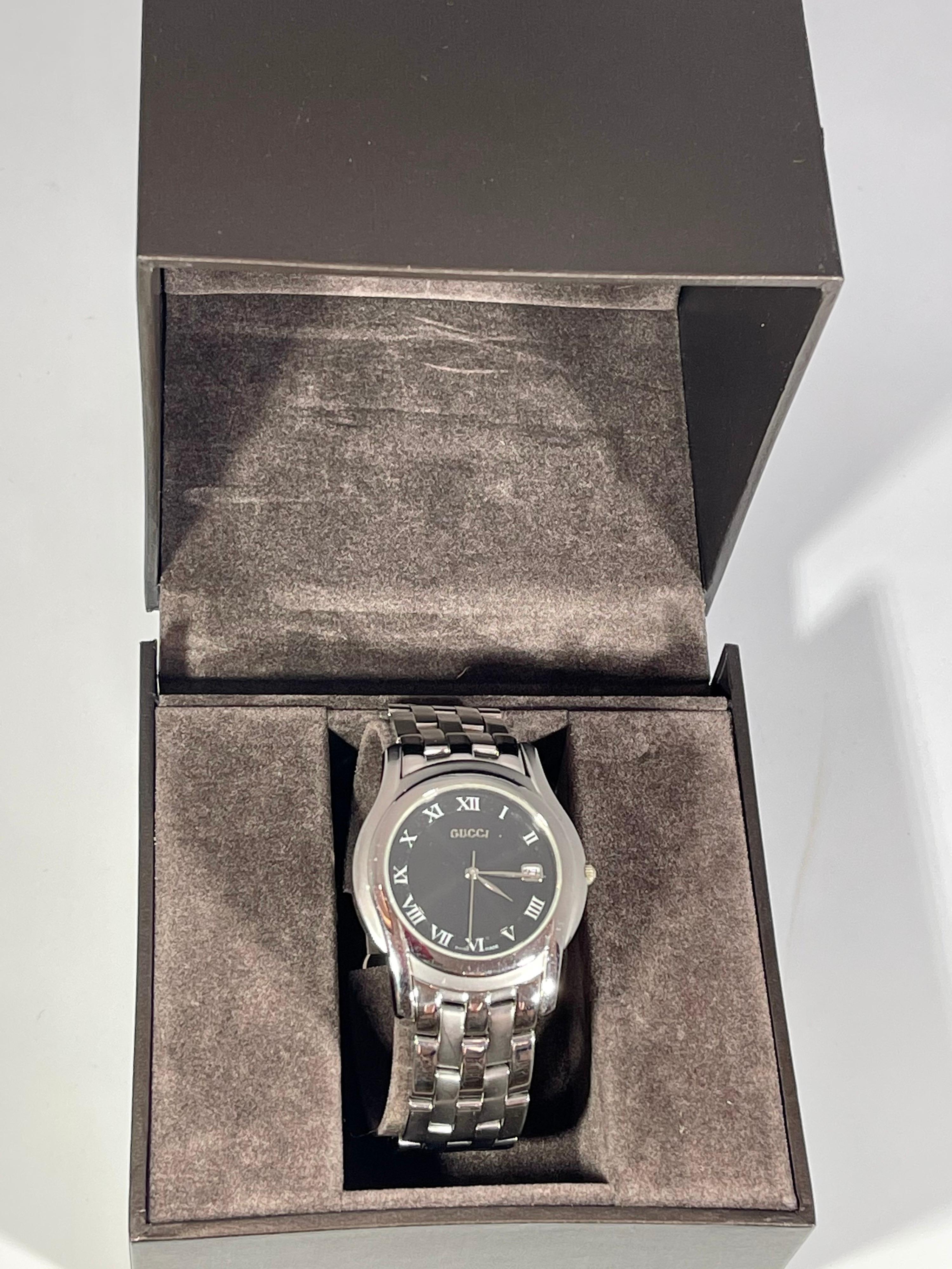 Gucci Stainless Steel Black Dial 5500L Roman Numeral Swiss Watch Unisex 3