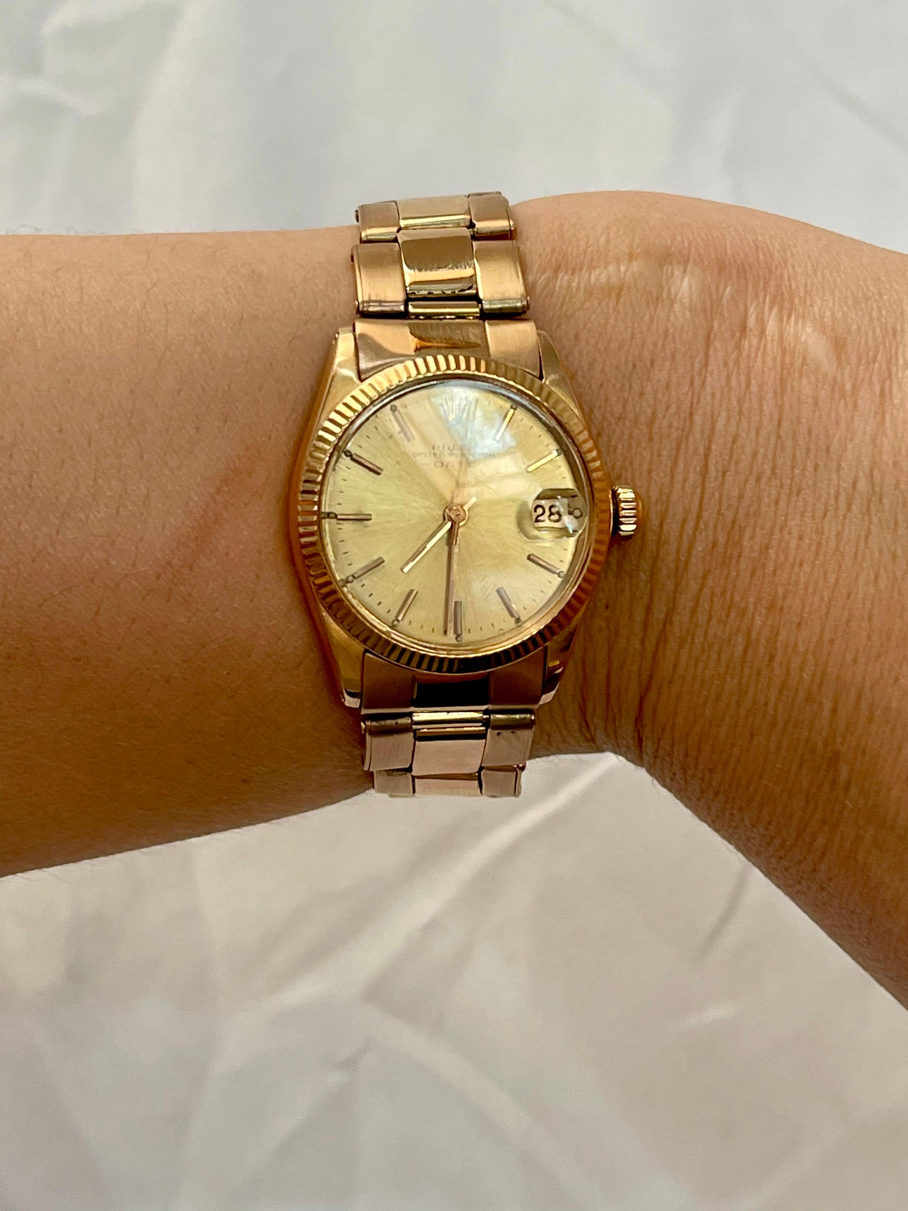 Rolex Oyster Perpatual Lady Datejust 28 Rose Gold Fluted Bezel Watch For Sale 12