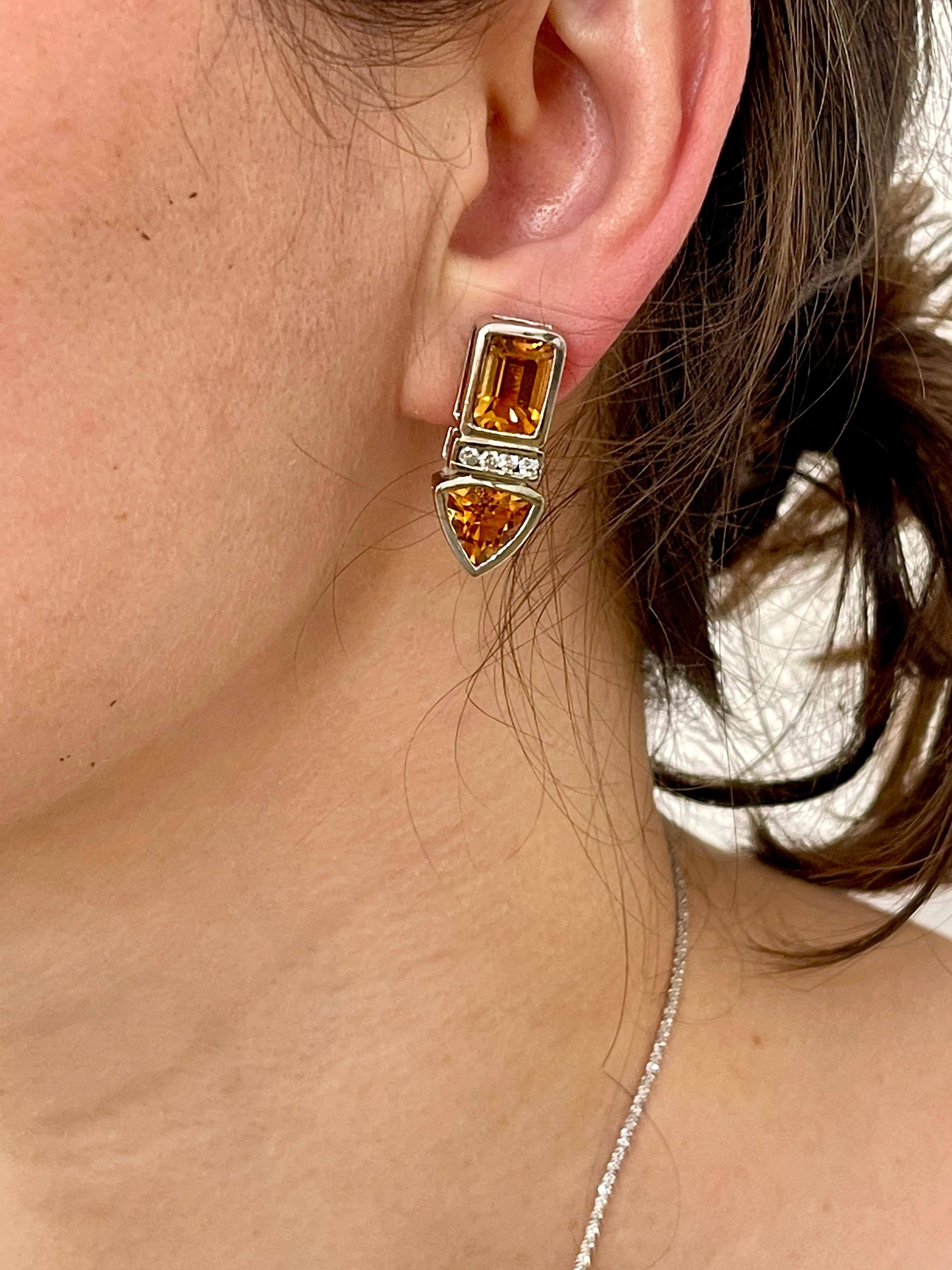 28 Carat Citrine & Diamond Pendant & Matching Earrings 14 Karat Gold Chain Set For Sale 8