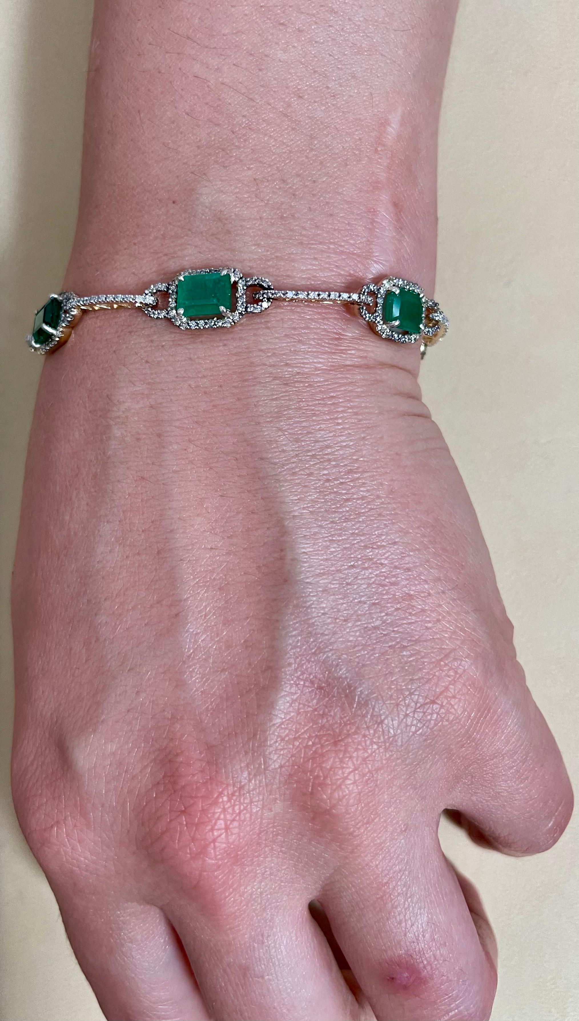 12 Carat Natural Brazil Emerald & 2.5 Ct Diamond Tennis Bracelet 14 Karat Y Gold 5
