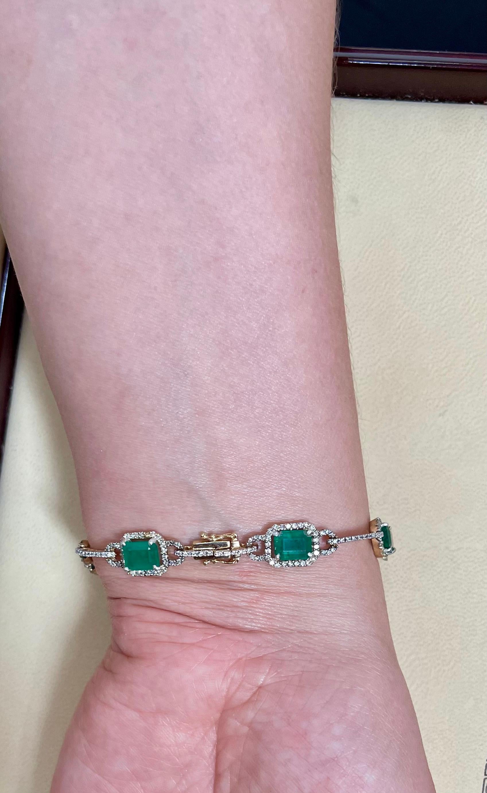 12 Carat Natural Brazil Emerald & 2.5 Ct Diamond Tennis Bracelet 14 Karat Y Gold 7