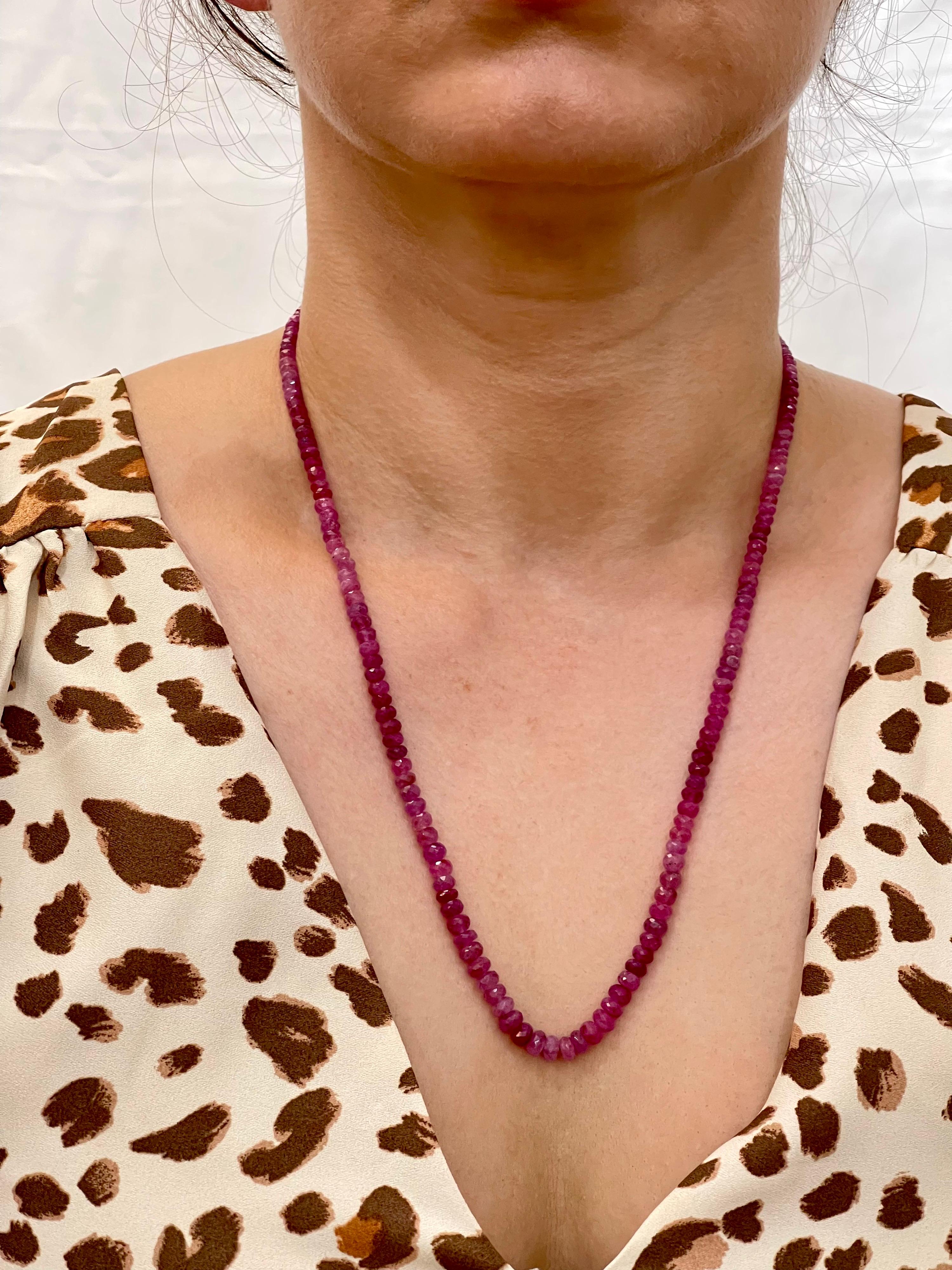 Women's Natural 140 Carat Natural Ruby Bead Single Strand Necklace with Silver Clasp For Sale