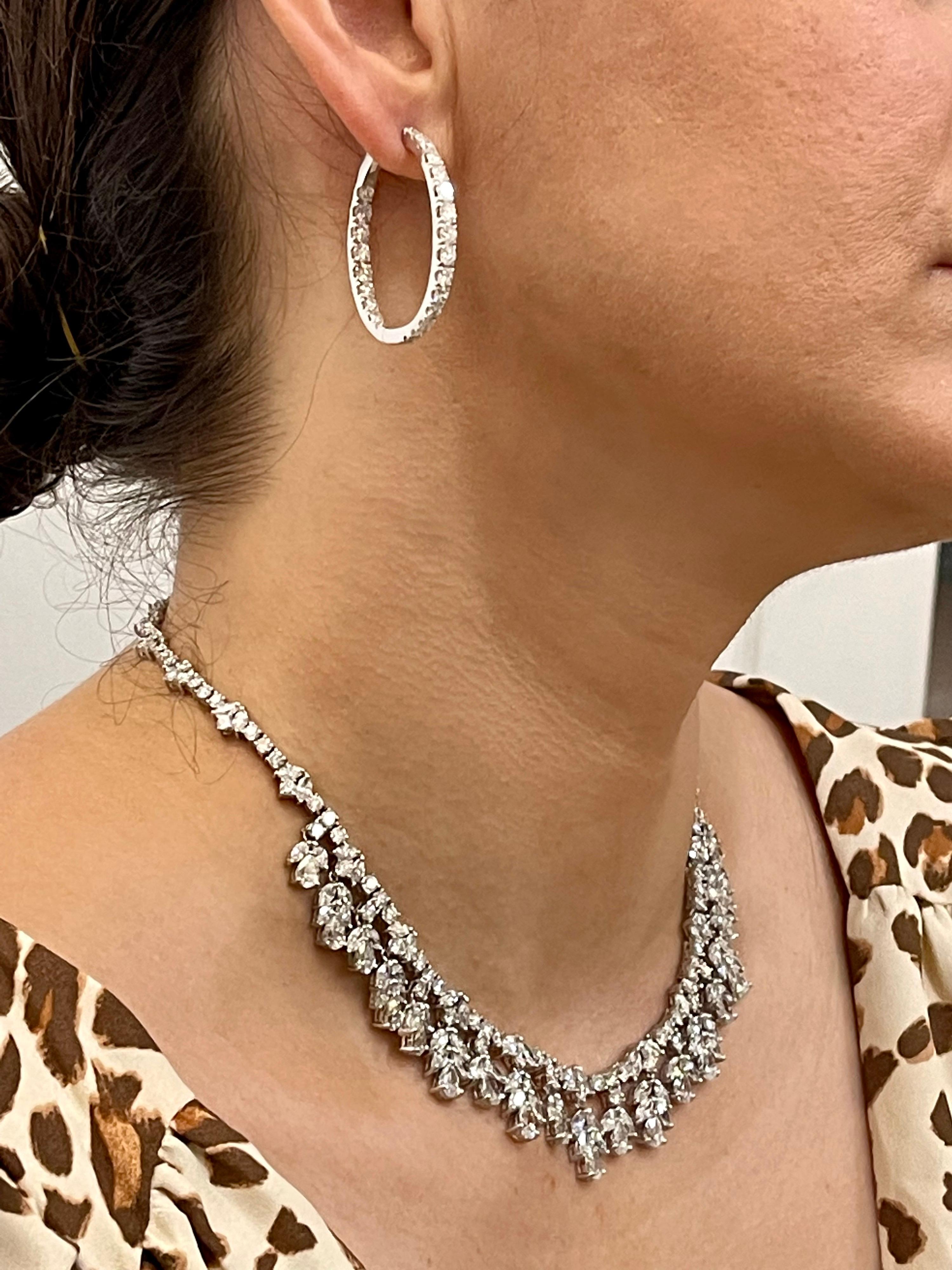 45 Carat VS, E Pear Marquise and Round Diamond Necklace in Platinum, Bridal 1