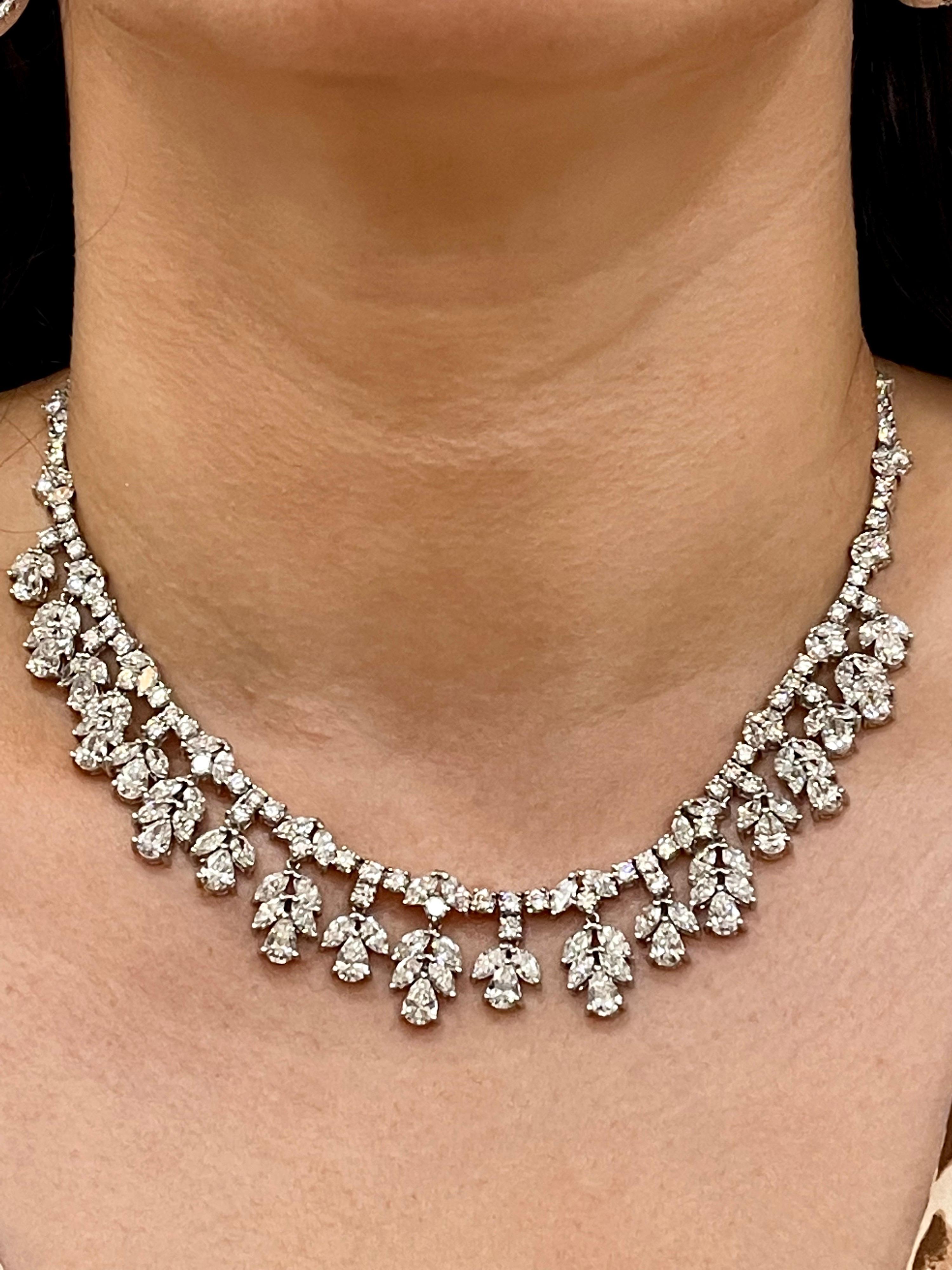 45 Carat VS, E Pear Marquise and Round Diamond Necklace in Platinum, Bridal 5