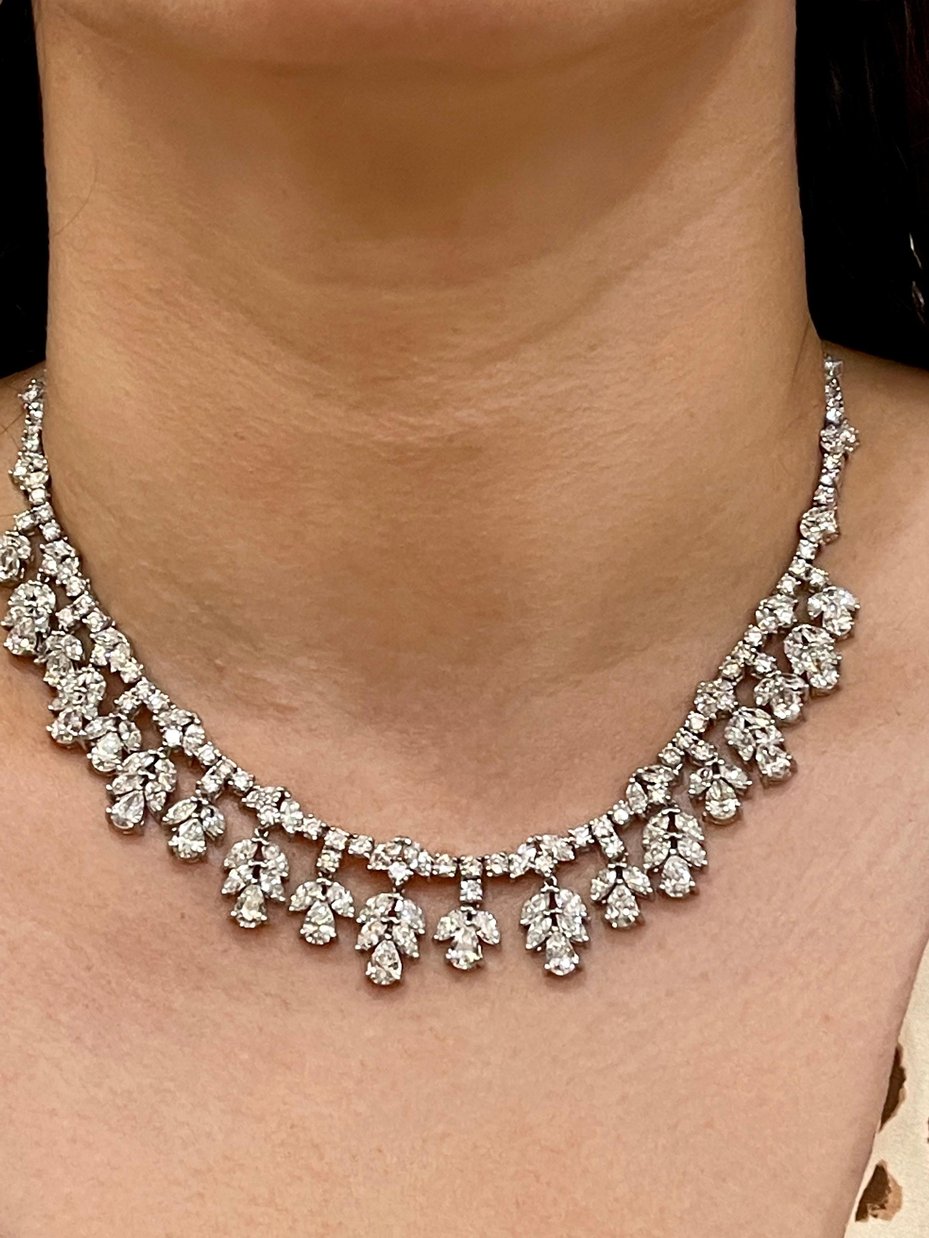 45 Carat VS, E Pear Marquise and Round Diamond Necklace in Platinum, Bridal 6