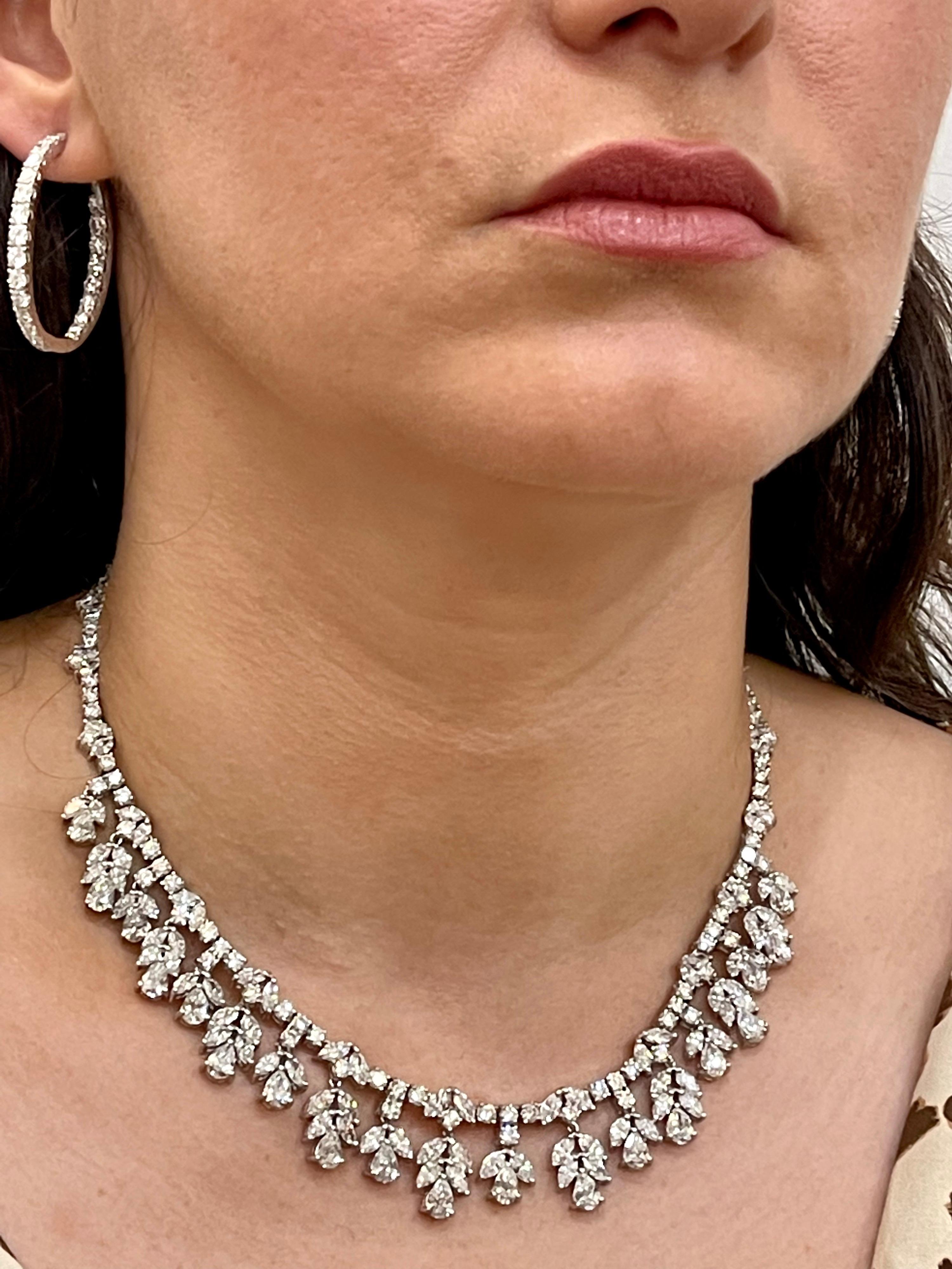 45 Carat VS, E Pear Marquise and Round Diamond Necklace in Platinum, Bridal 7