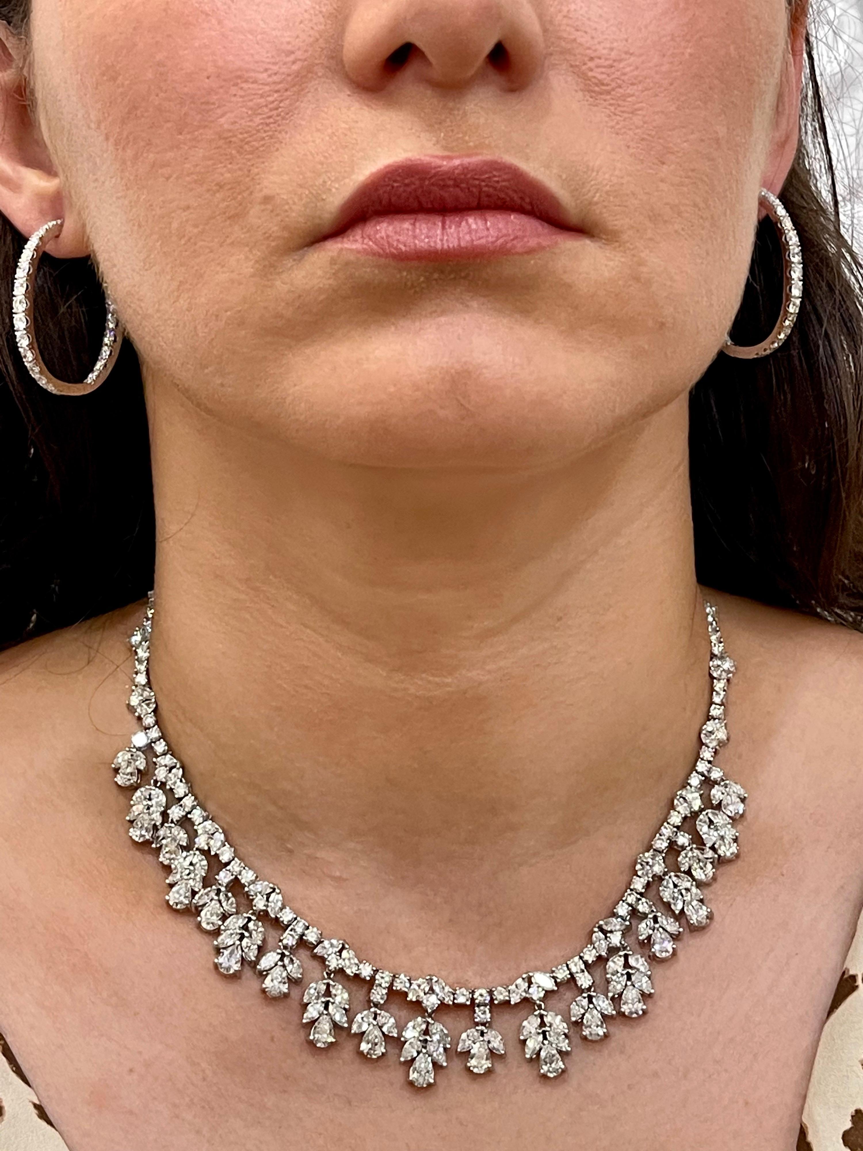 45 Carat VS, E Pear Marquise and Round Diamond Necklace in Platinum, Bridal 8