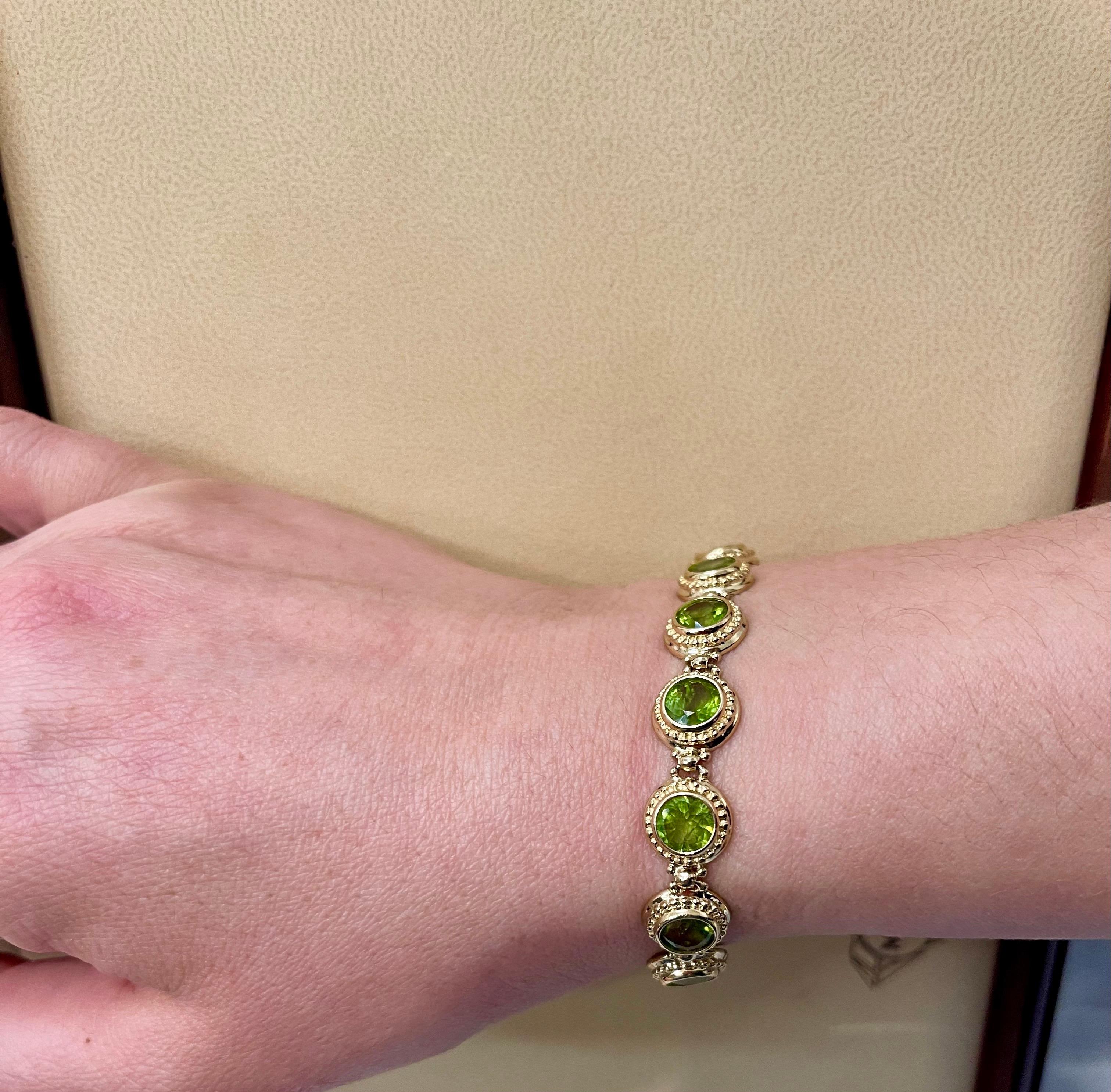 Bracelet tennis en or jaune 14 carats avec péridot naturel véritable de 16 carats, 16 grammes en vente 6