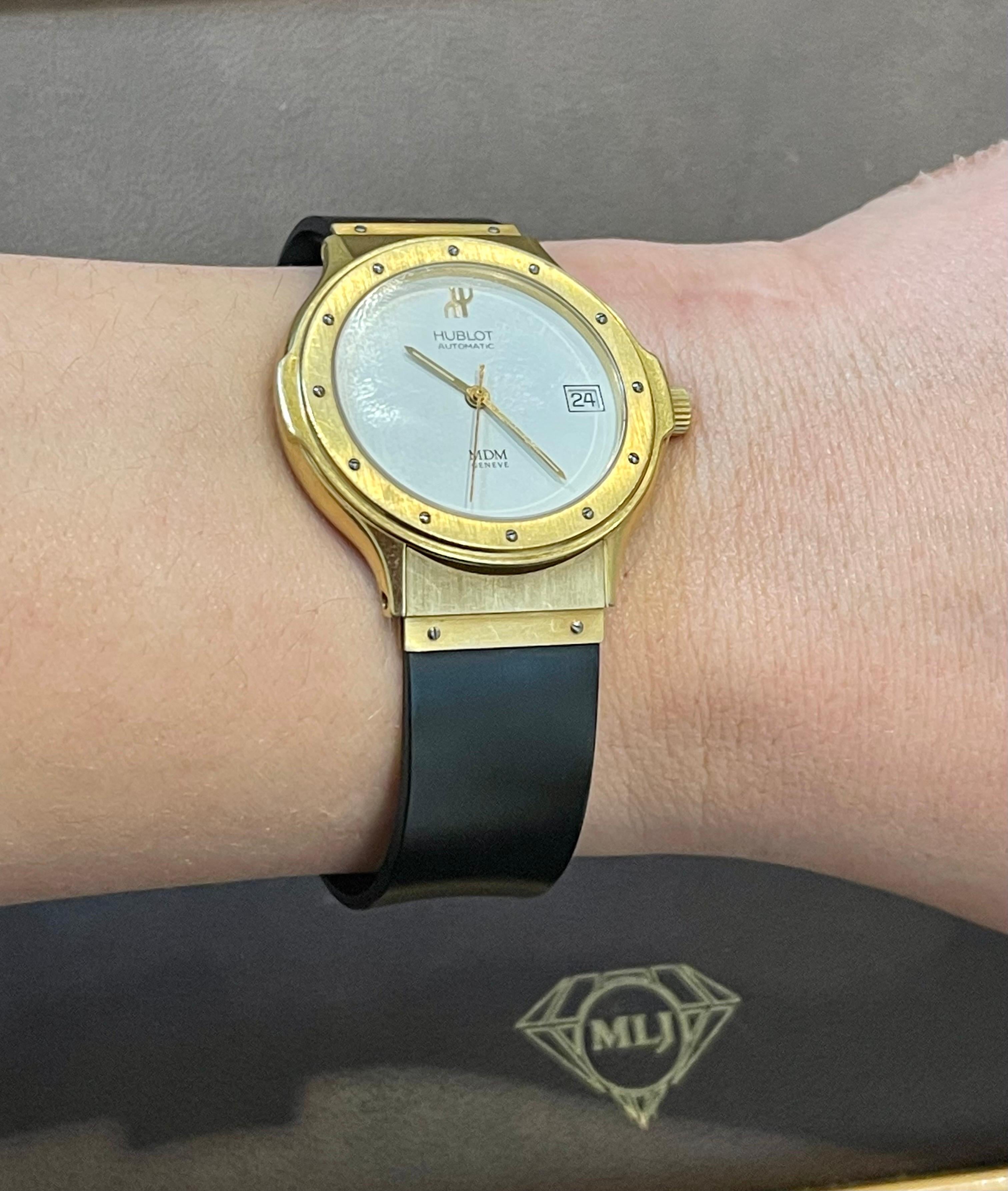 Hublot MDM 1581.3 18 Karat Yellow Gold Unisex Automatic Watch, White Dial For Sale 5