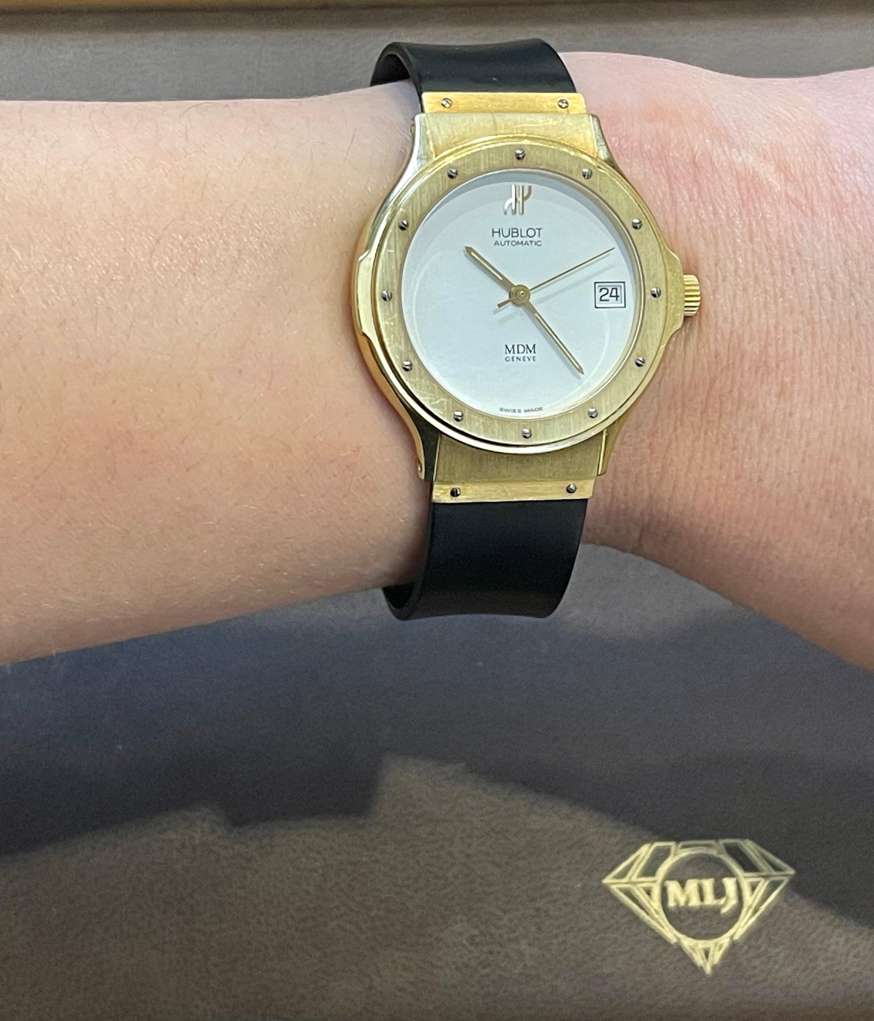 Hublot MDM 1581.3 18 Karat Yellow Gold Unisex Automatic Watch, White Dial For Sale 3